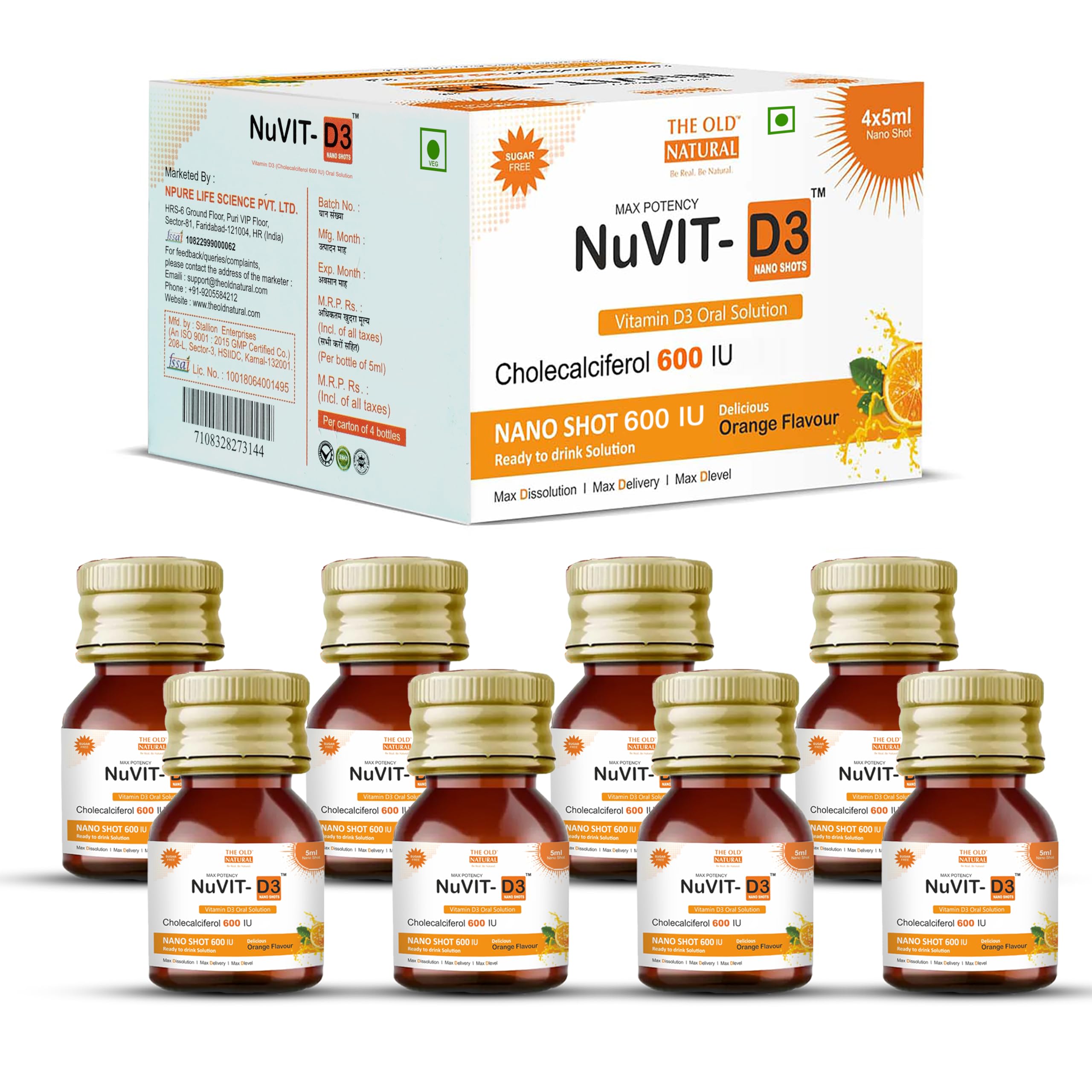 The Old Natural Nuvit D3 Vitamin D3 60000 Iu I Cholecalciferol Vitamin D3 Oil 60000 Iu Sugar Free Nano Shots I Once In A Week - 5Ml (Pack Of 8 Nano Shots - 40Ml)