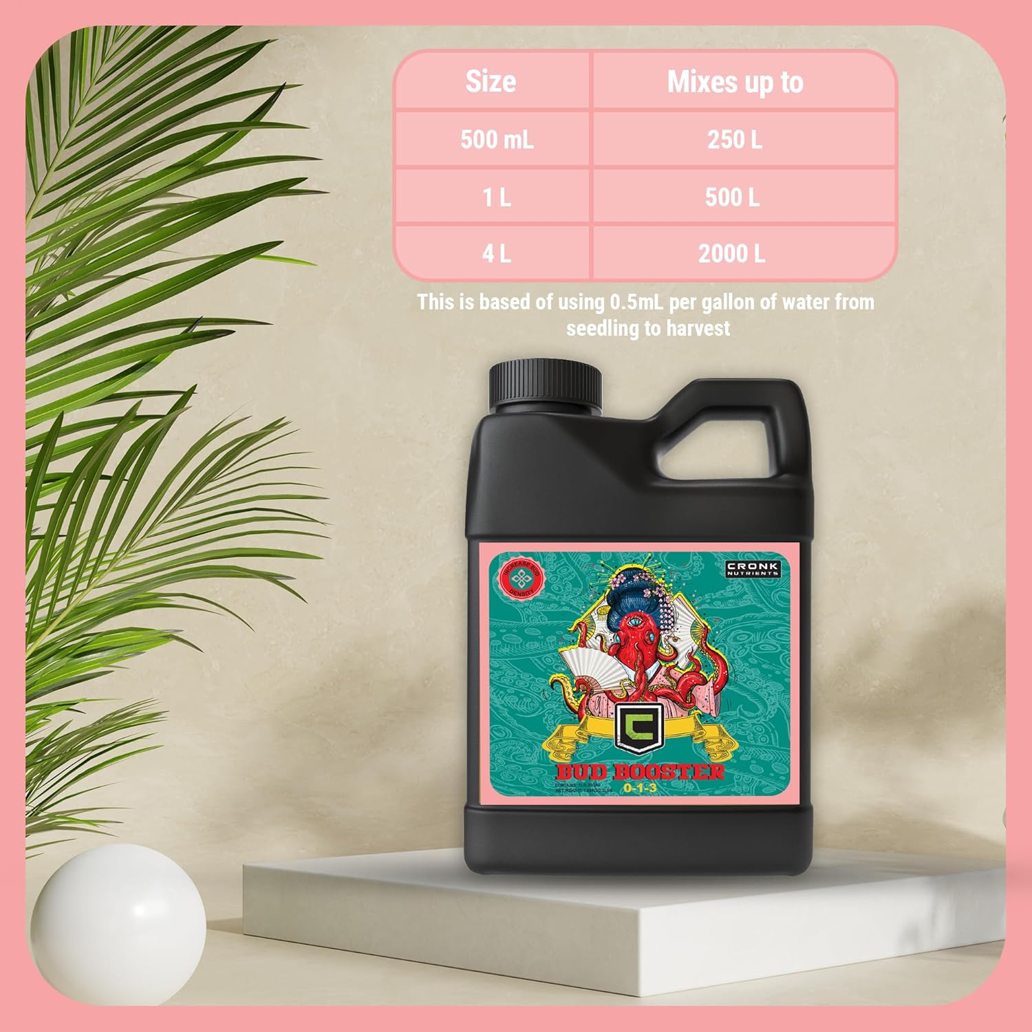 Cronk Nutrients Bud Booster - Best Budding Fertilizer for Maximum Blooms - Hydroponic Nutrients for the Bloom Phase - Balanced pH Formula - Suitable for Soil, Soilless, and Hydroponic Systems, 1L