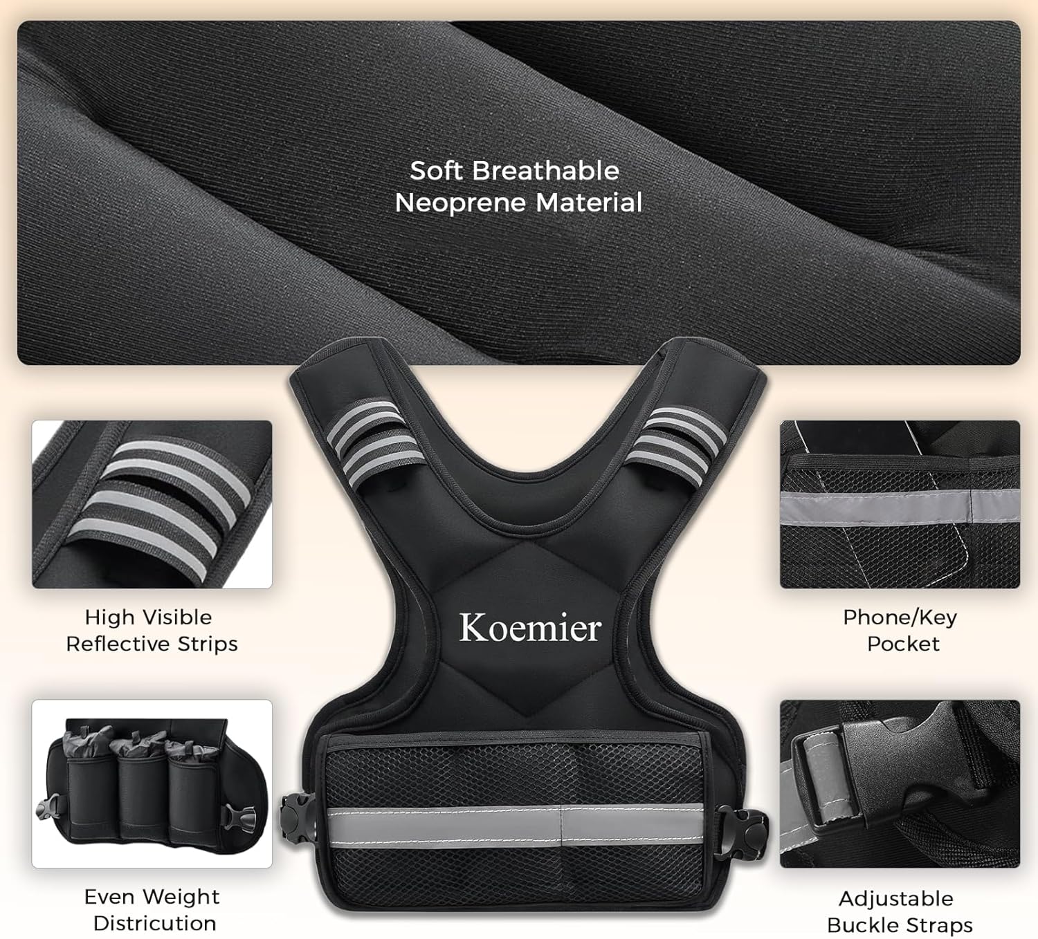 Adjustable Weighted Vest for Men and Women,4-10lb/11-20lb Vest with 6 Ironsand Weights,with Reflective Stripe,for Strength Training, Running, Fitness, Walking - Image 5