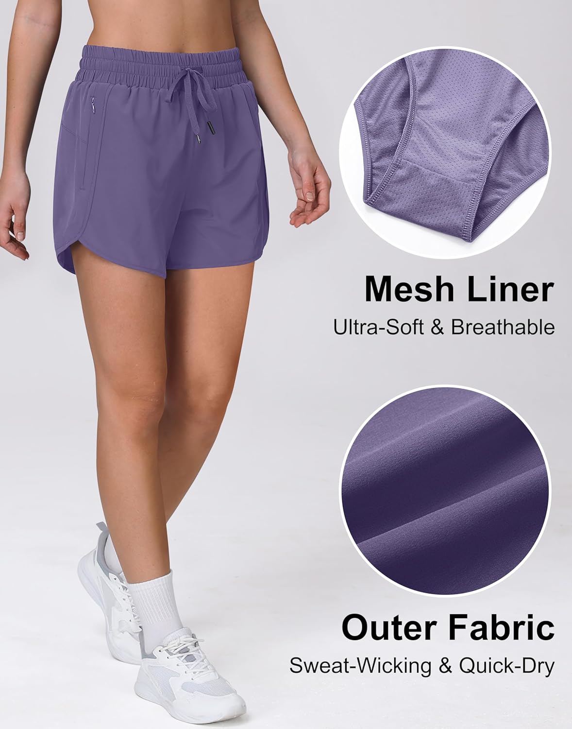 Women's 5" Running Shorts Quick Dry Sporty Athletic Gym Workout Shorts with Zipper Pockets Liner - Image 4