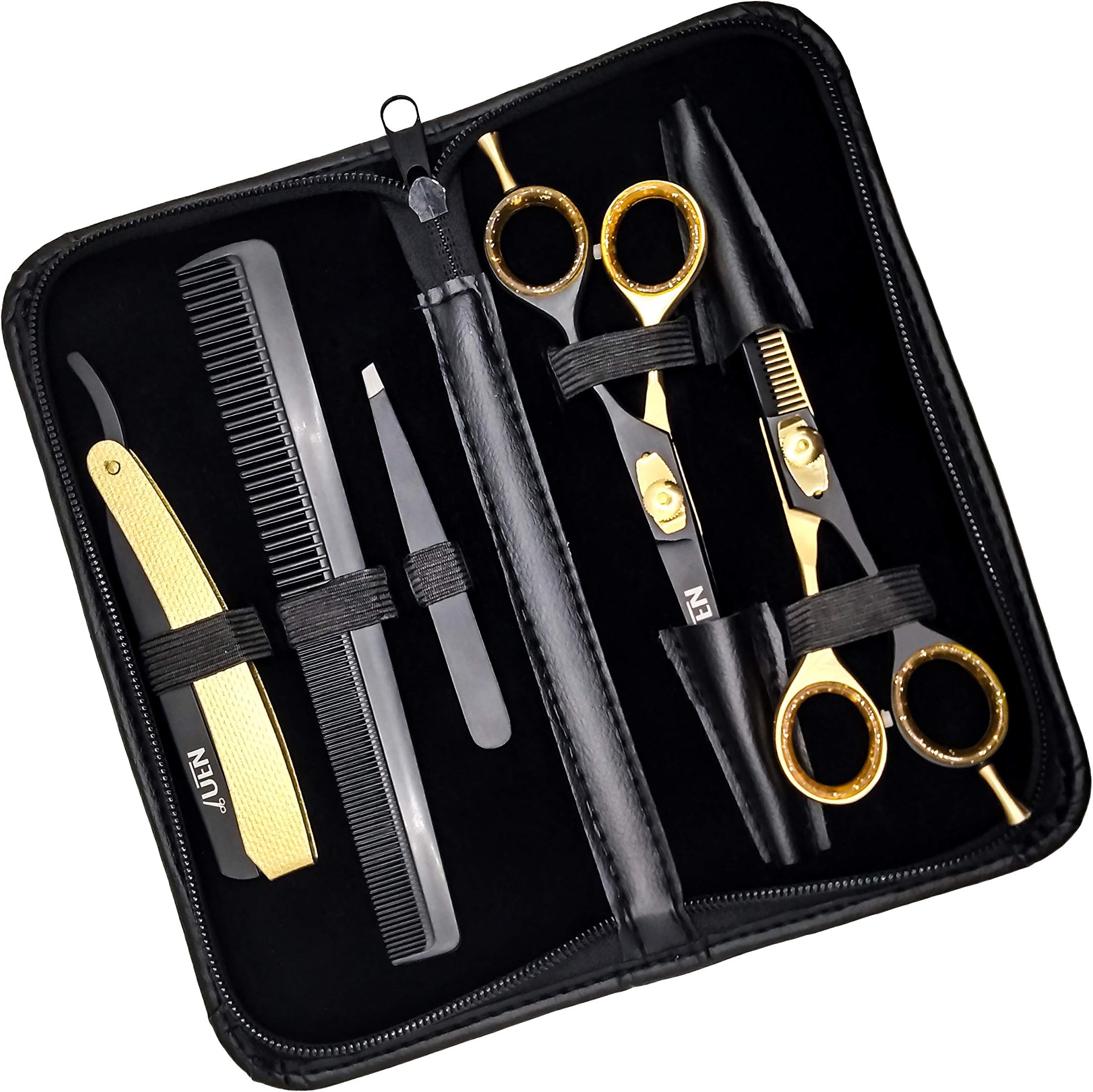 Professional Hair Cutting Scissors Set/Hairdressing kit with Straight and Thinning Shears, Comb,Straight Razor and Tweezers/Japanese Stainless Steel/For Men, Women, Kids, Barber, Salon, Home