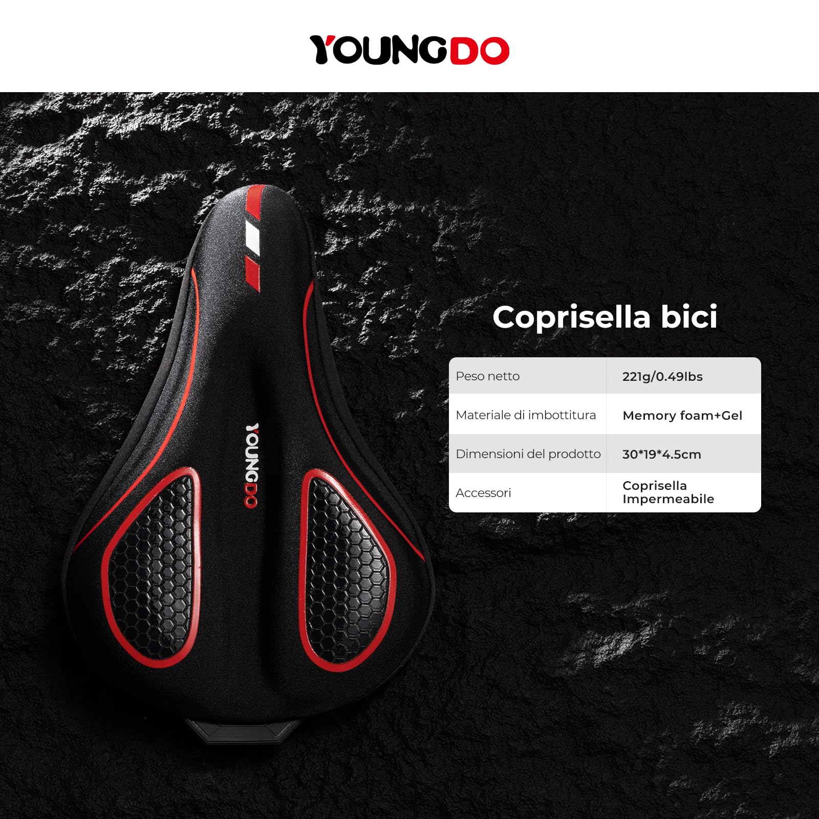 YOUNGDO Coprisella Bici Gel, Copri Sella Sellino Bici in Gel, Morbido e Confortevole, con Copertura Impermeabile, per Bici da città, Bici da strada, MTB, E-Bike