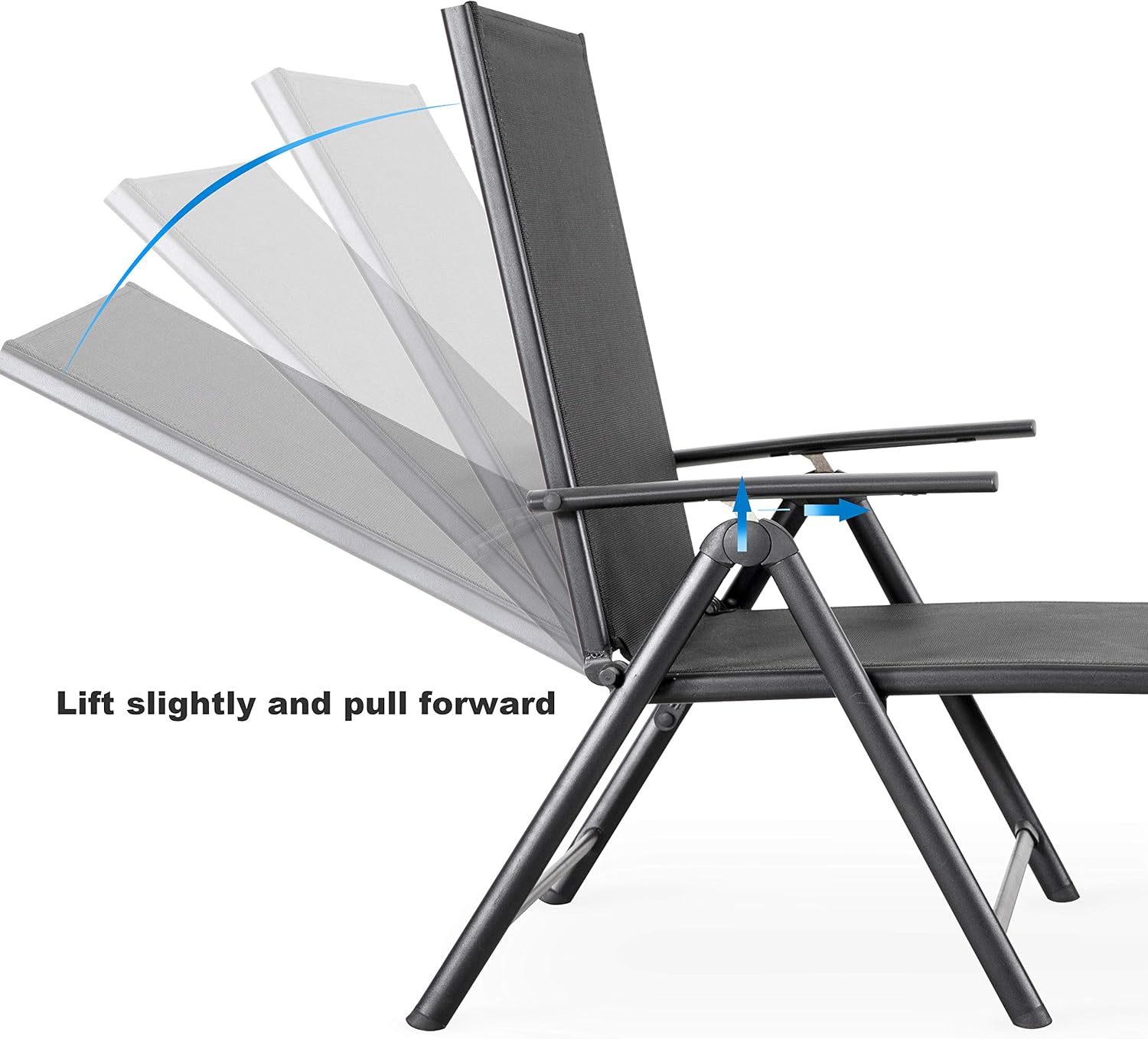NUU GARDEN Outdoor Chaise Lounge Chair with 7 Position Adjustable Back, Steel Frame Folding Pool Chairs with Textilene, Reclining Lounge Chair for Beach, Yard, Pool and Patio, Grey : Patio, Lawn & Garden