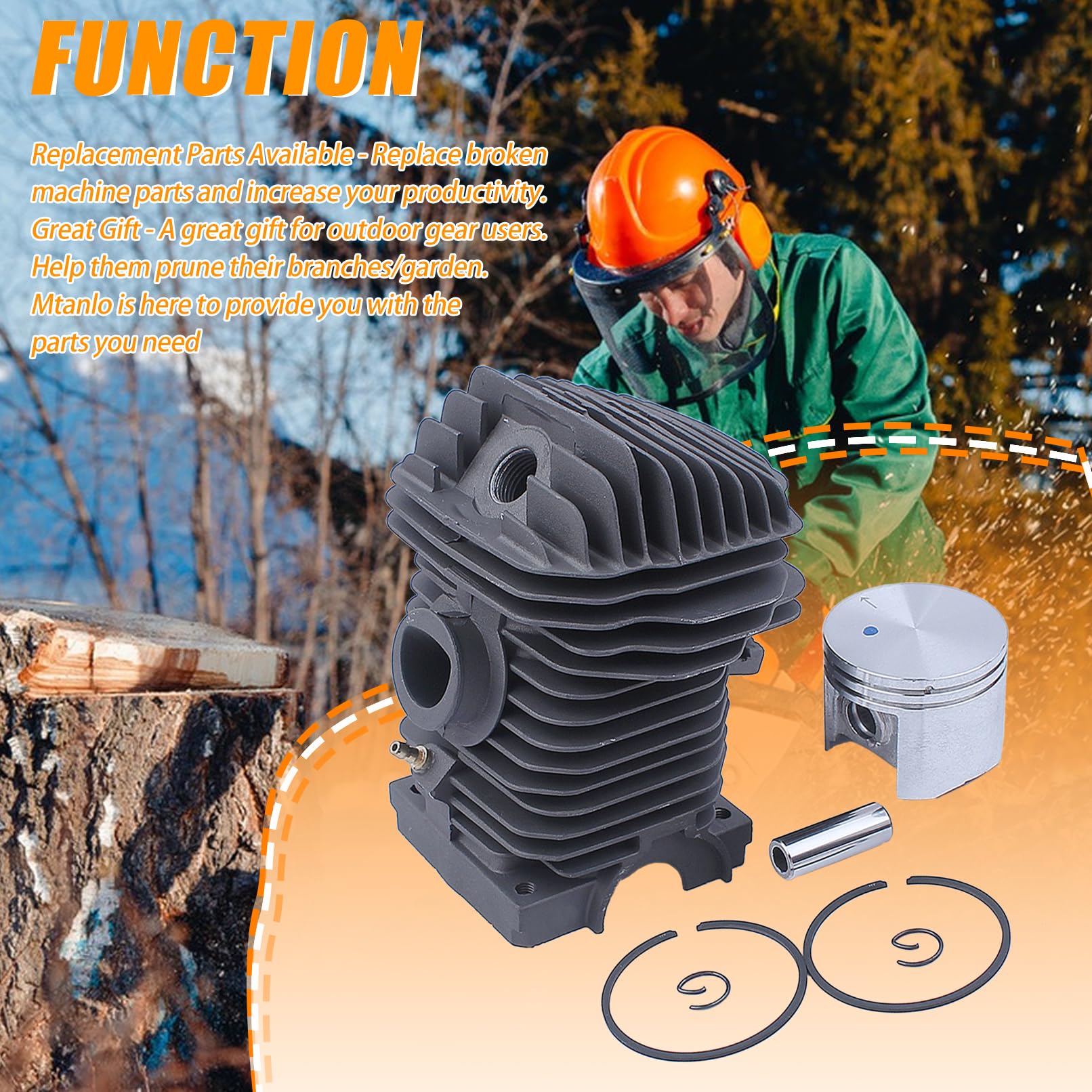 Cilindro Pistón para Stihl Ms250 Ms230 025 023 Motor, 42.5mm Cilindro Pistón mit Pasador Anillos Clip Cubierta Inferior Del Motor, Rodamiento de Agujas 1123 020 1209 1123 021 2500
