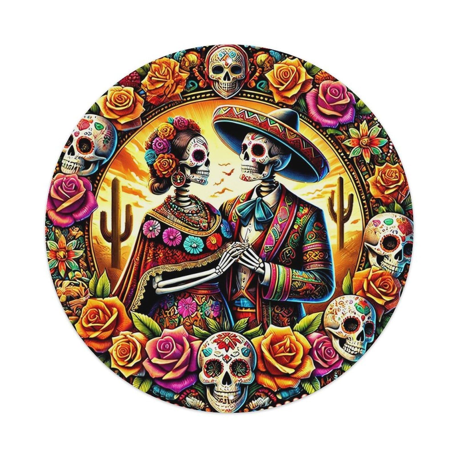 Day Of The Dead Art_4 Vintage Round Tin Sign Retro Metal Wall Decor Metal Poster, Home Bar Garage Cafe Wall Art Decoration 8x8Inches