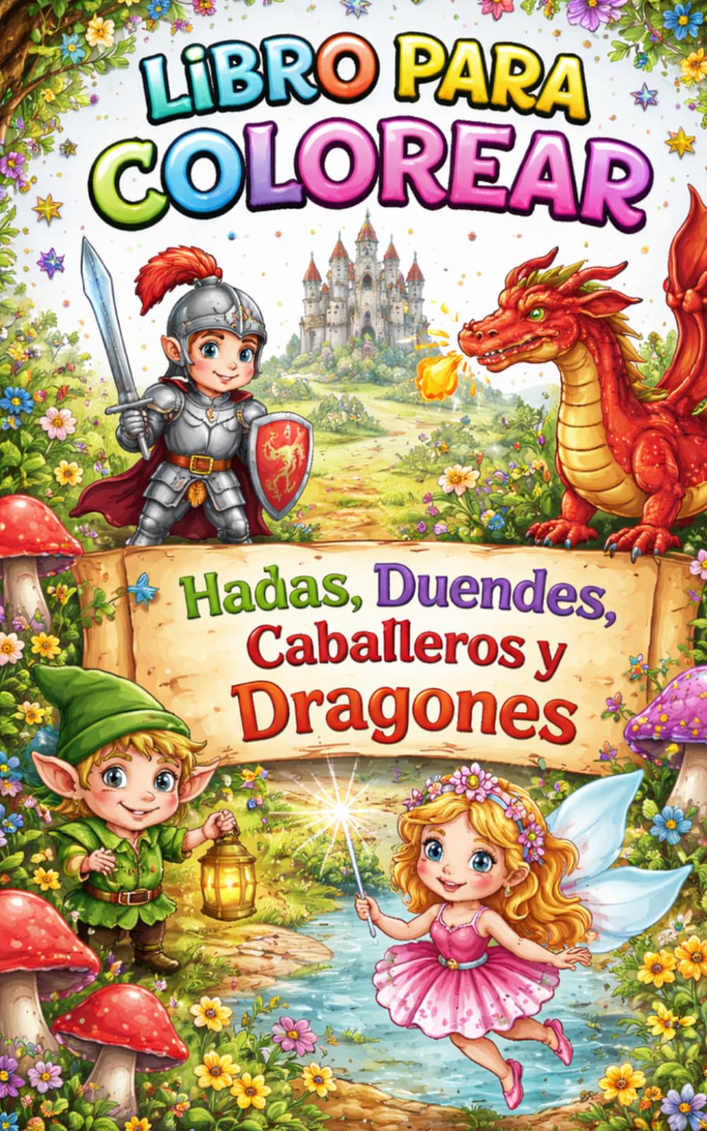 Libro para colorea para niños ( Hadas, Caballeros, Dragones, Duendes)