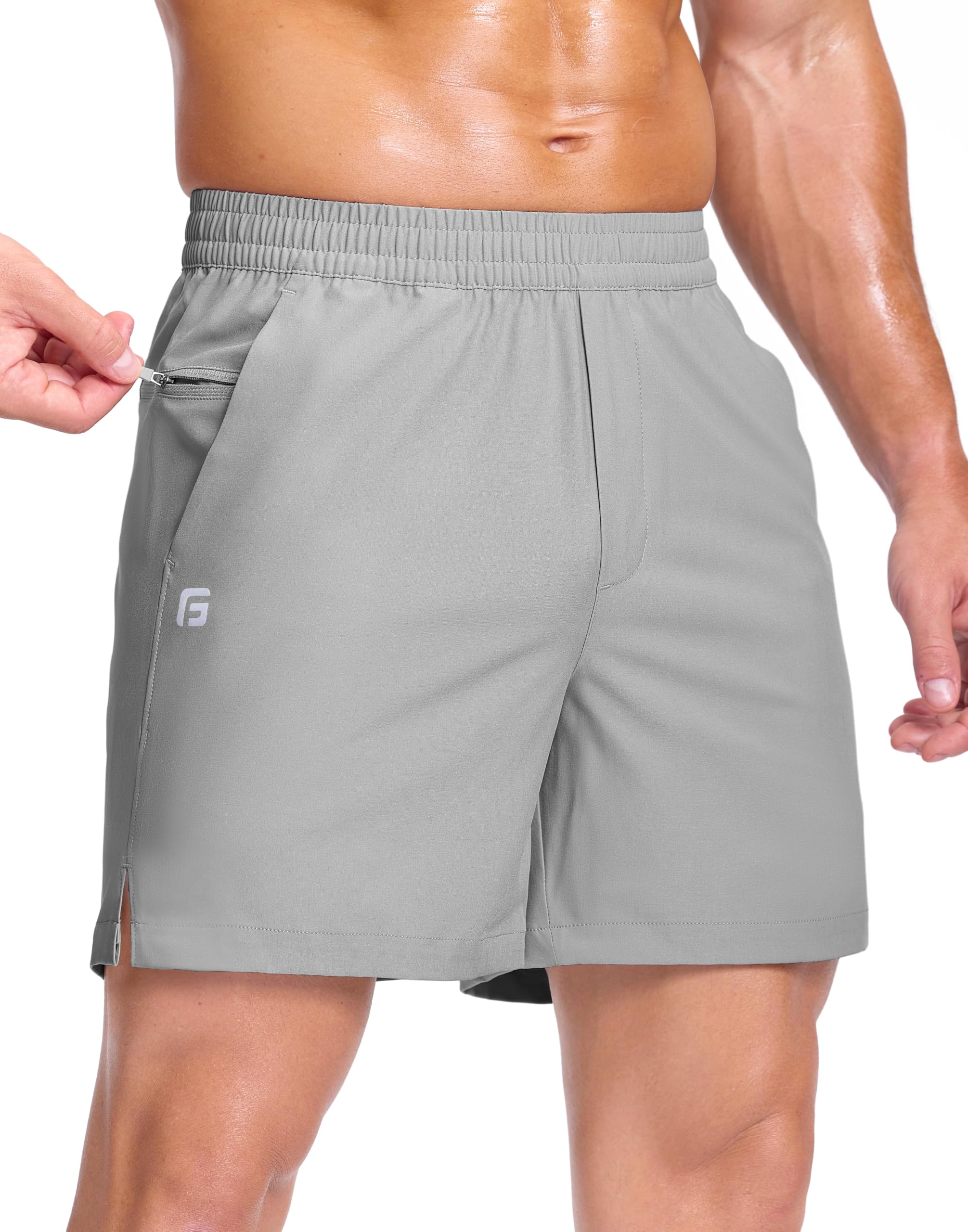 GGJ Men's Lightweight Athletic Shorts with 2 Zipper Pockets 7"/9"/5" Gym Workout Running Quick Dry Tennis Shorts for Men