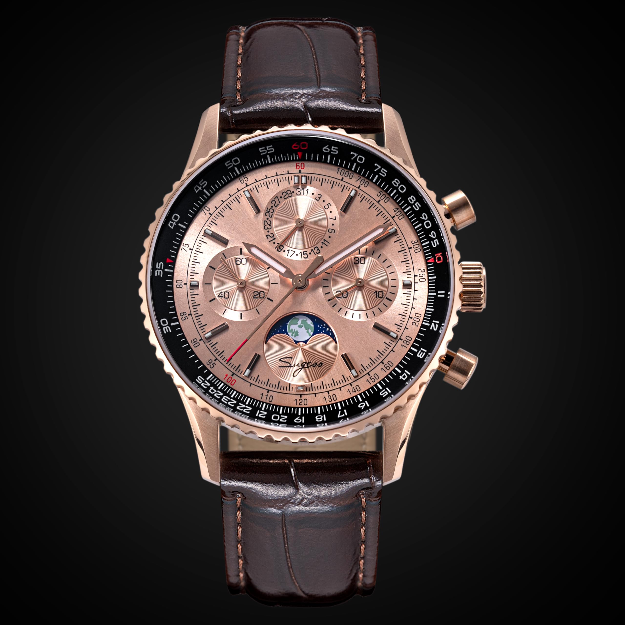 Sugess S468.RS.B MoonPhase Master Gold Schwanenhals Möwe ST1908 Uhrwerk Saphirglas Herren Chronograph Mechanische Herrenuhr 1963