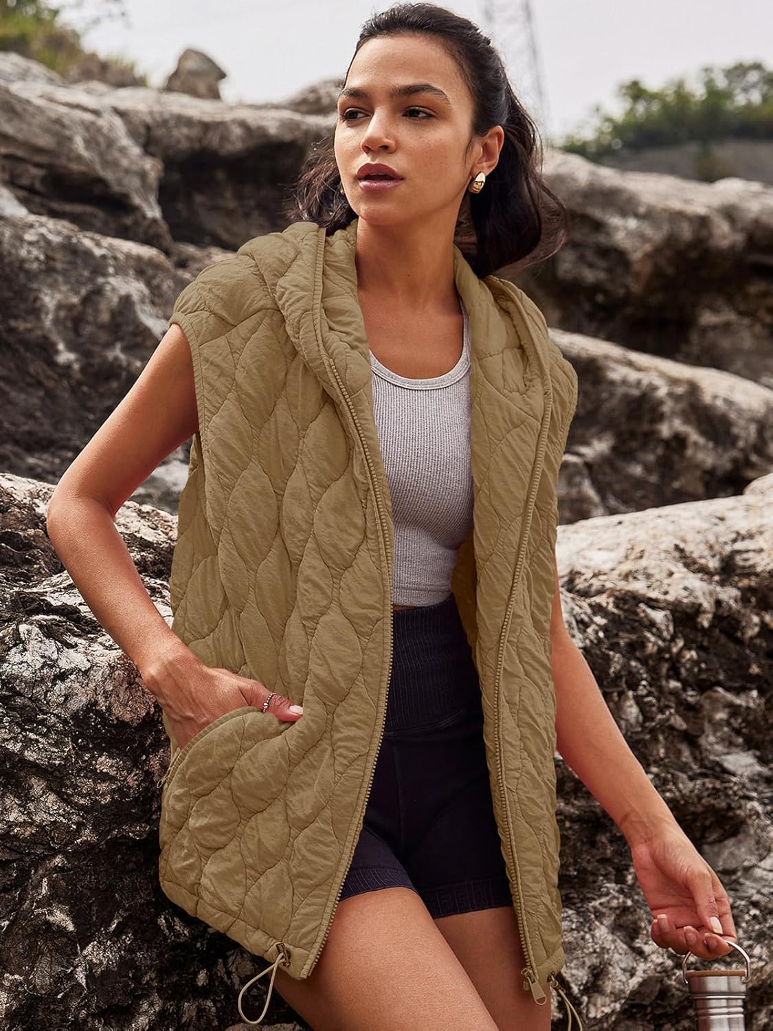 SENSERISE Womens Oversized Puffer Vest Sleeveless Quilted Jacket Zip Up Hooded Puffy Vest Winter Coats with Pockets - Image 3