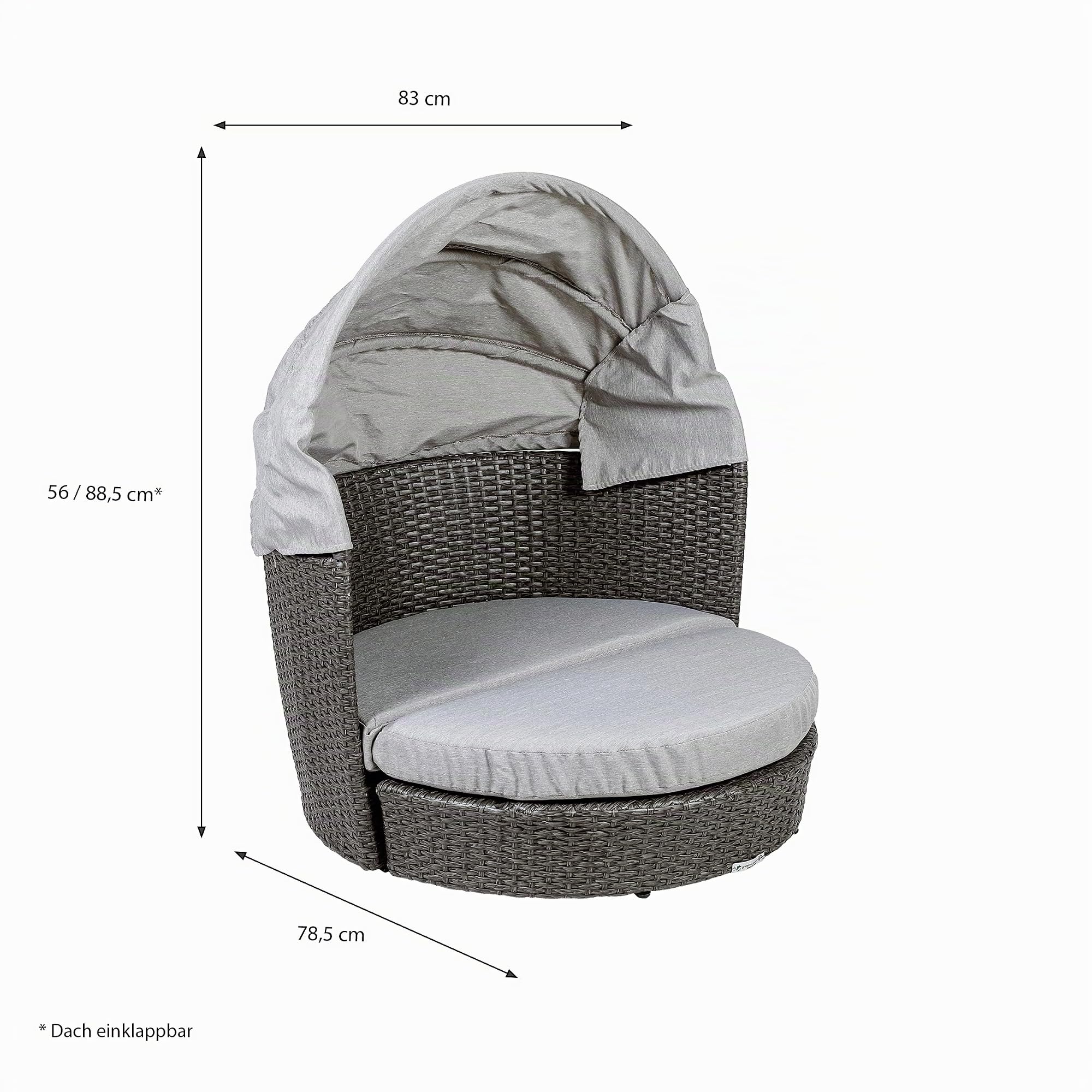 greemotion Pet Hundelounge mit Dach und Kissen, ca. 78 x 61/100 x 83 cm, grau