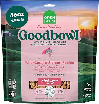وصفة قطع صغيرة مجففة بالتجميد من سمك السلمون البري والحبوب الصحية من Open Farm Goodbowl، 46 أونصة، 2.88 رطل، عبوة من قطعة واحدة