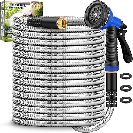 Garden Hose 50 ft, Heavy Duty Stainless Steel Metal Hose,