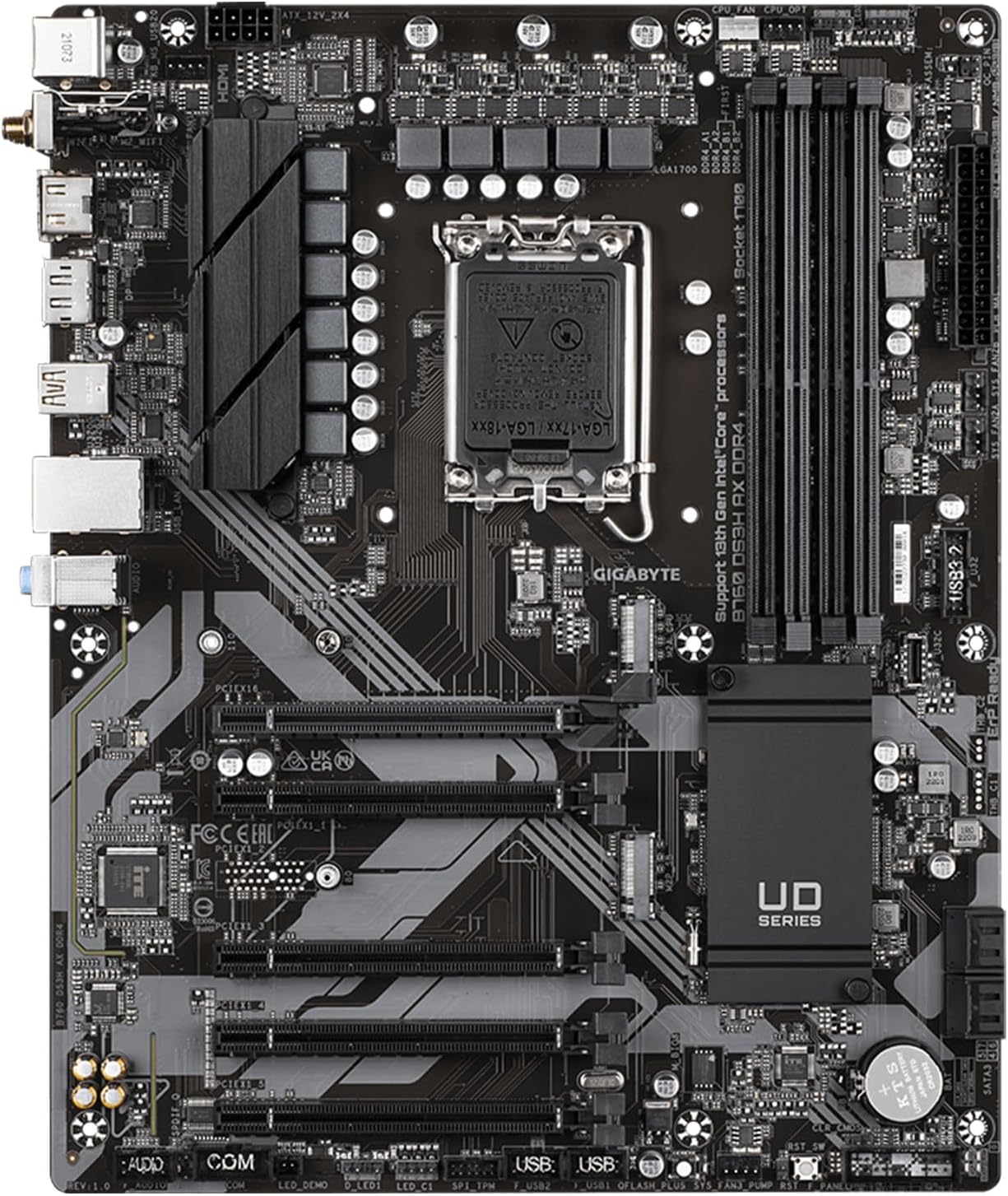 GIGABYTE B760 DS3H AX DDR4 (LGA 1700/ Intel/ B760/ ATX/ DDR4/ M.2/ PCIe 4.0/ USB 3.2 Gen 2 Type-C/WiFi 6E Realtek GbE LAN/Q-Flash Plus/PCIe EZ-Latch/Motherboard)