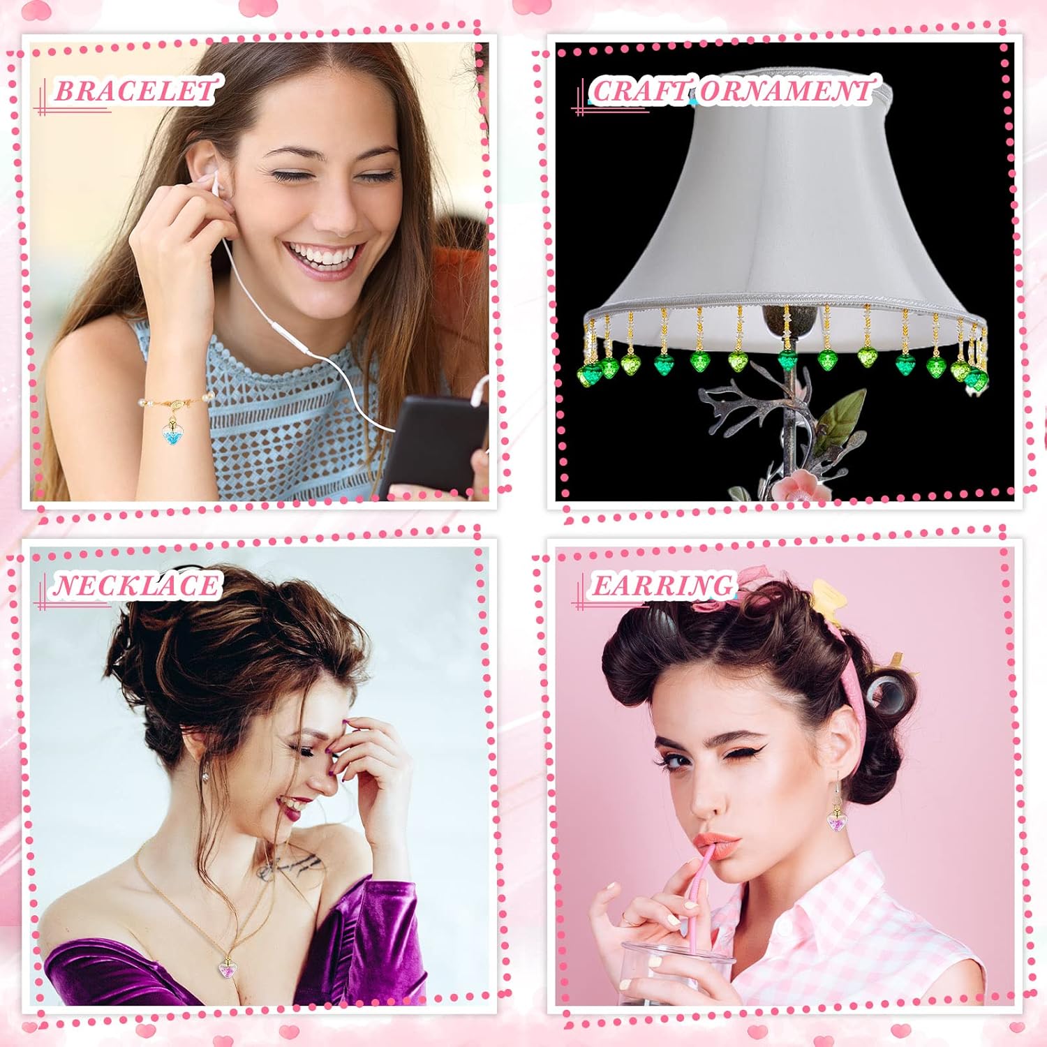 Huquary 60 Pcs Luminous DIY Glass Ball Charm 15 mm Love Heart Charms Pendant Resin Drill Glass Pendants for Jewelry Making Bracelets Earrings Necklaces Arts Craft Supplies, 5 Colors - Image 5