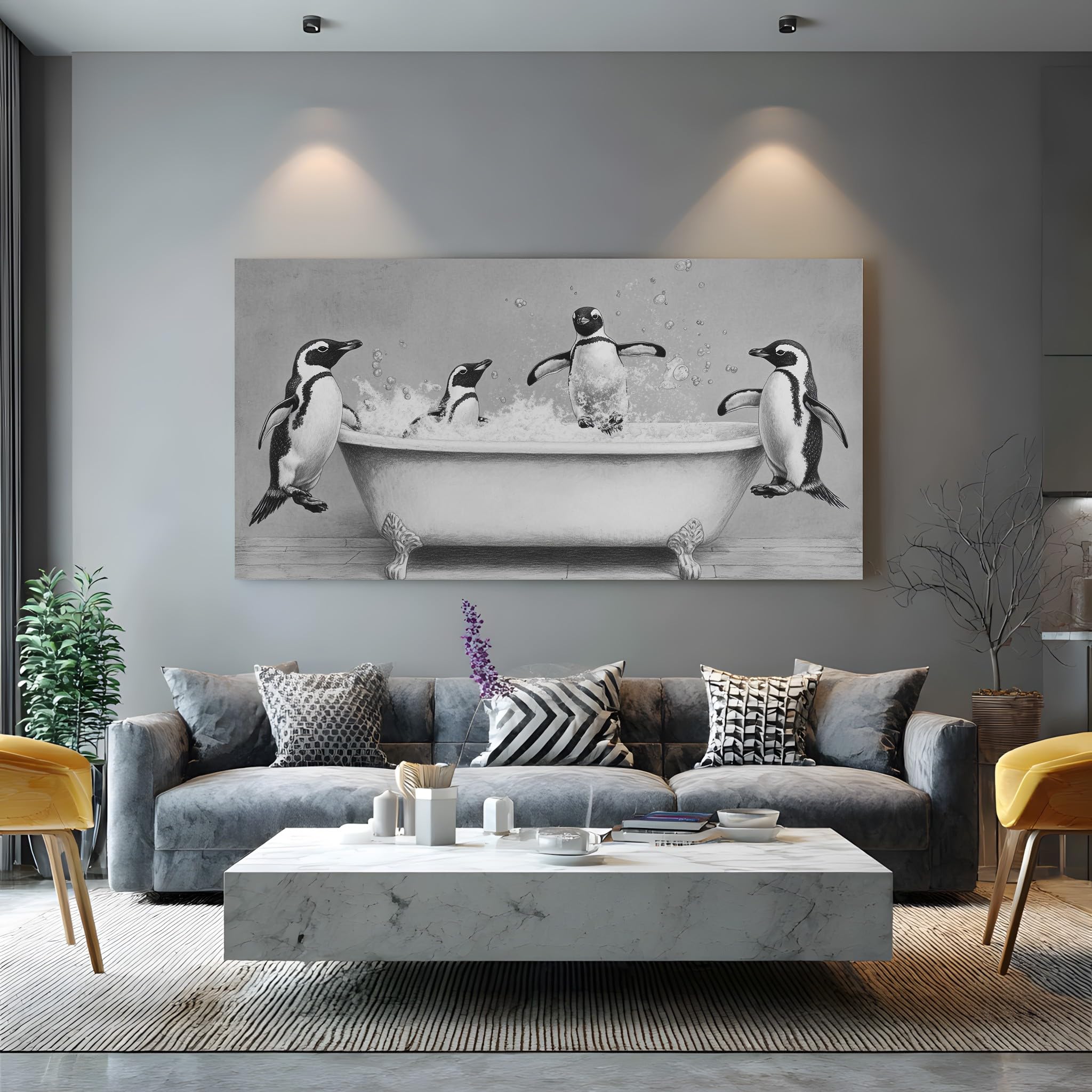 Tableau de luxe simple animal manchot grande toile décorative d'hôtel - 8