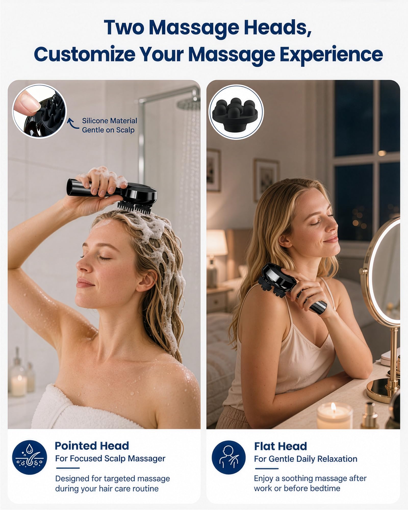 COMFIER Masajeador de mano para el crecimiento del cabello, masajeador de cabeza inalámbrico con 3 modos y 8 garras de silicona, masajeador corporal impermeable IPX7 para relajación del estrés, masaje