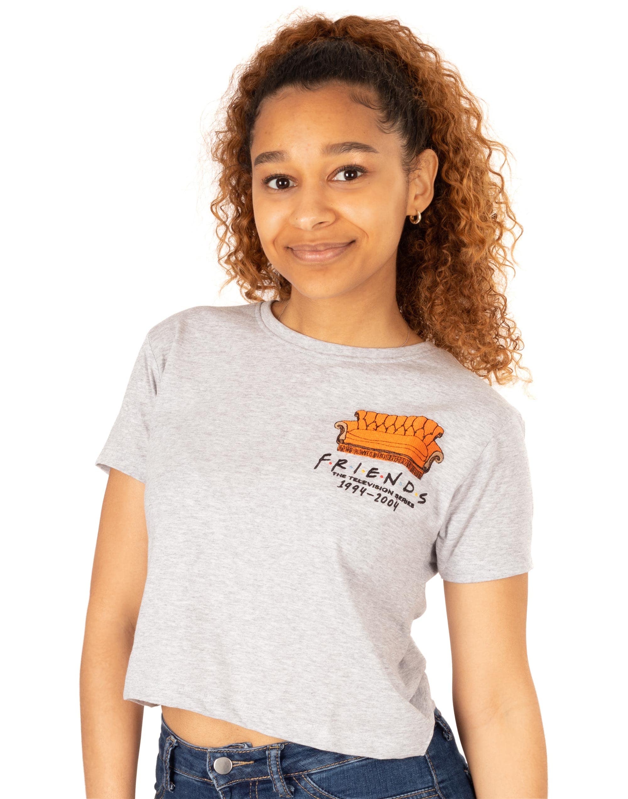 FRIENDS Womens Cropped T-Shirt Central Perk Couch TV Show Teens Grey Top