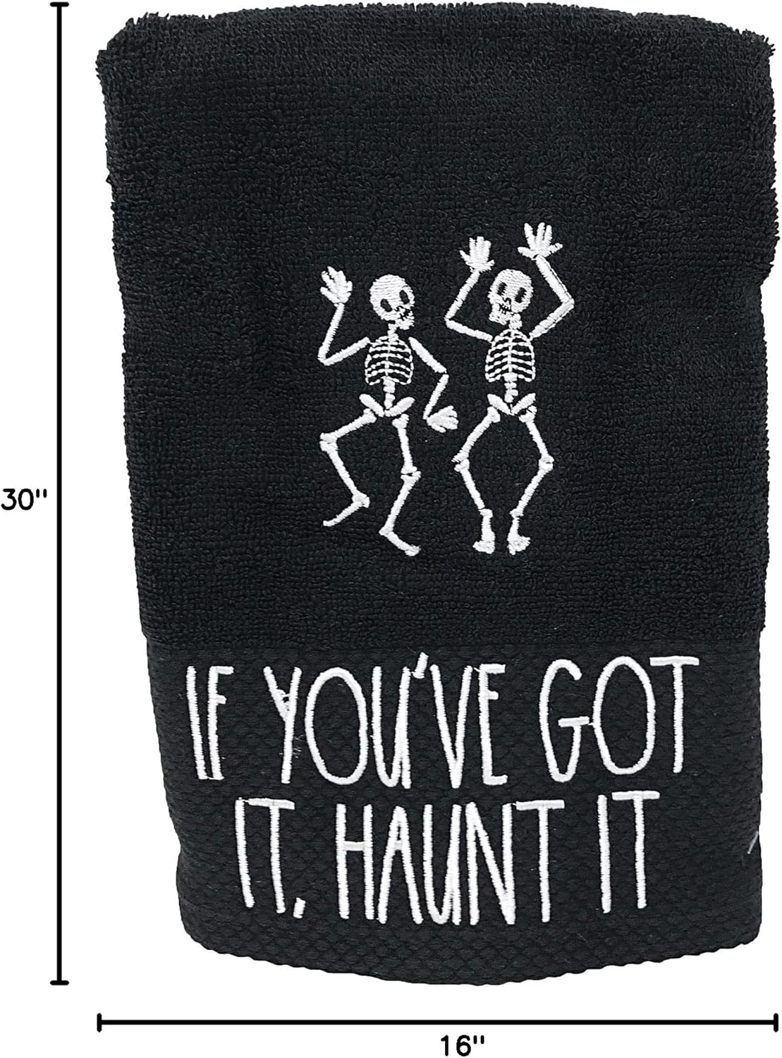 Rae Dunn Set of 2 Halloween Hand Towels, (16x30) Black/If Youve Got It, Haunt It/Terry Cloth