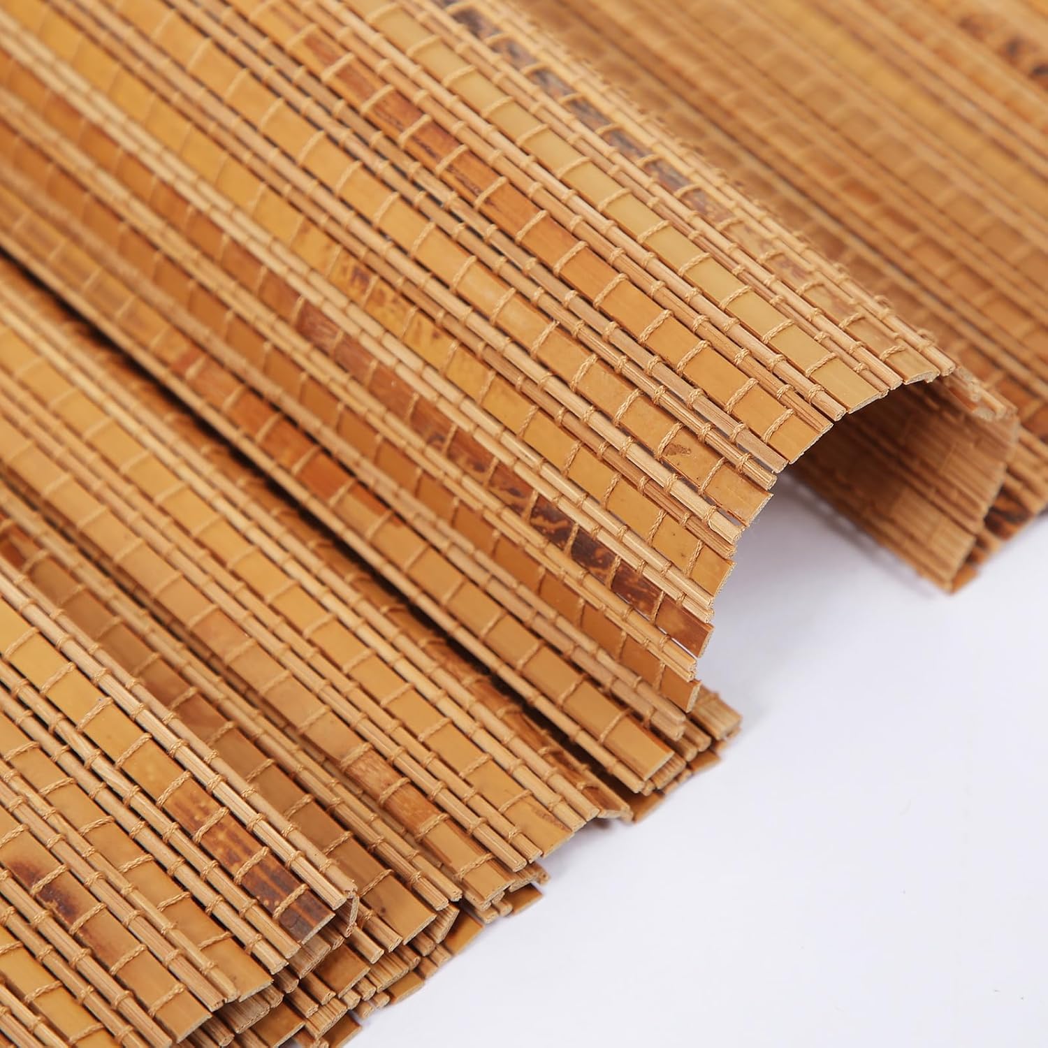 Artdix Bamboo Roman Shades, Walnut Cordless Custom Blackout Room Darkening Woven Wood Shades, Bamboo Window Shades for Indoor Windows