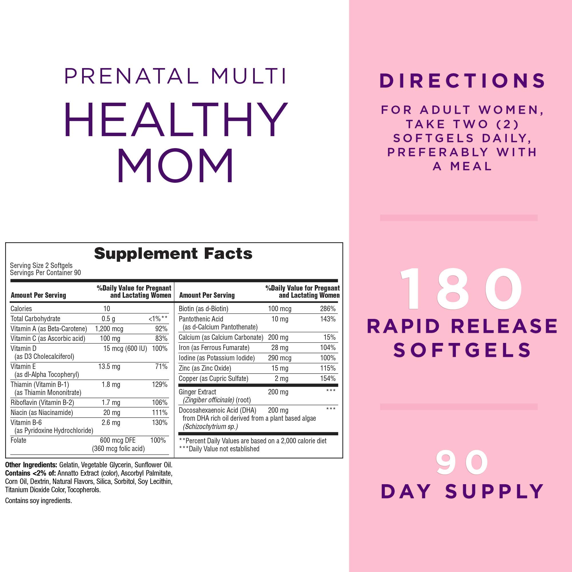 Nature's Bounty Healthy Mom Prenatal Dietary SupplementProvides