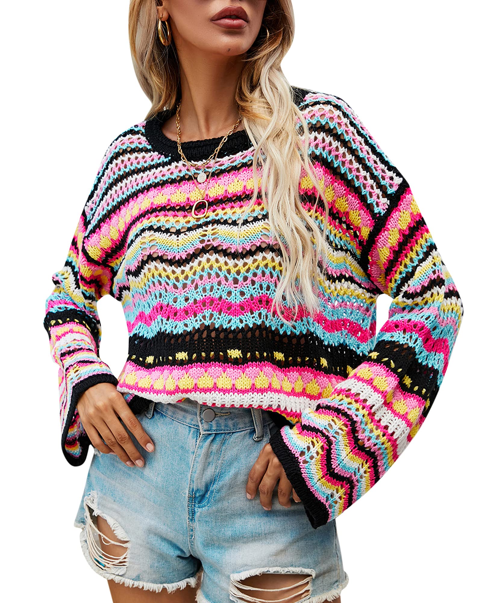 Damen Pullover Mit Farbblock Design - Geometrisches Muster Für Herbst & Frühling