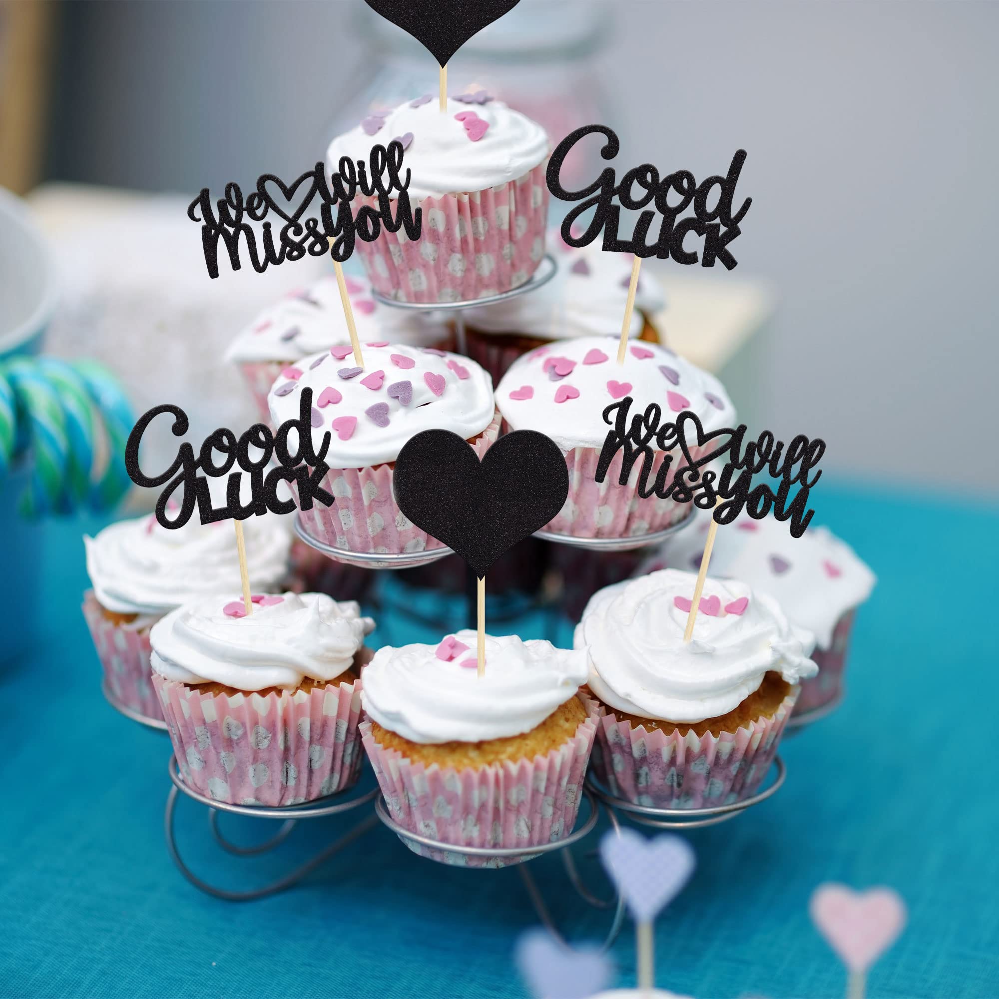 24 Pcs We Will Miss You Cupcake Toppers - Good Luck Cake Picks For