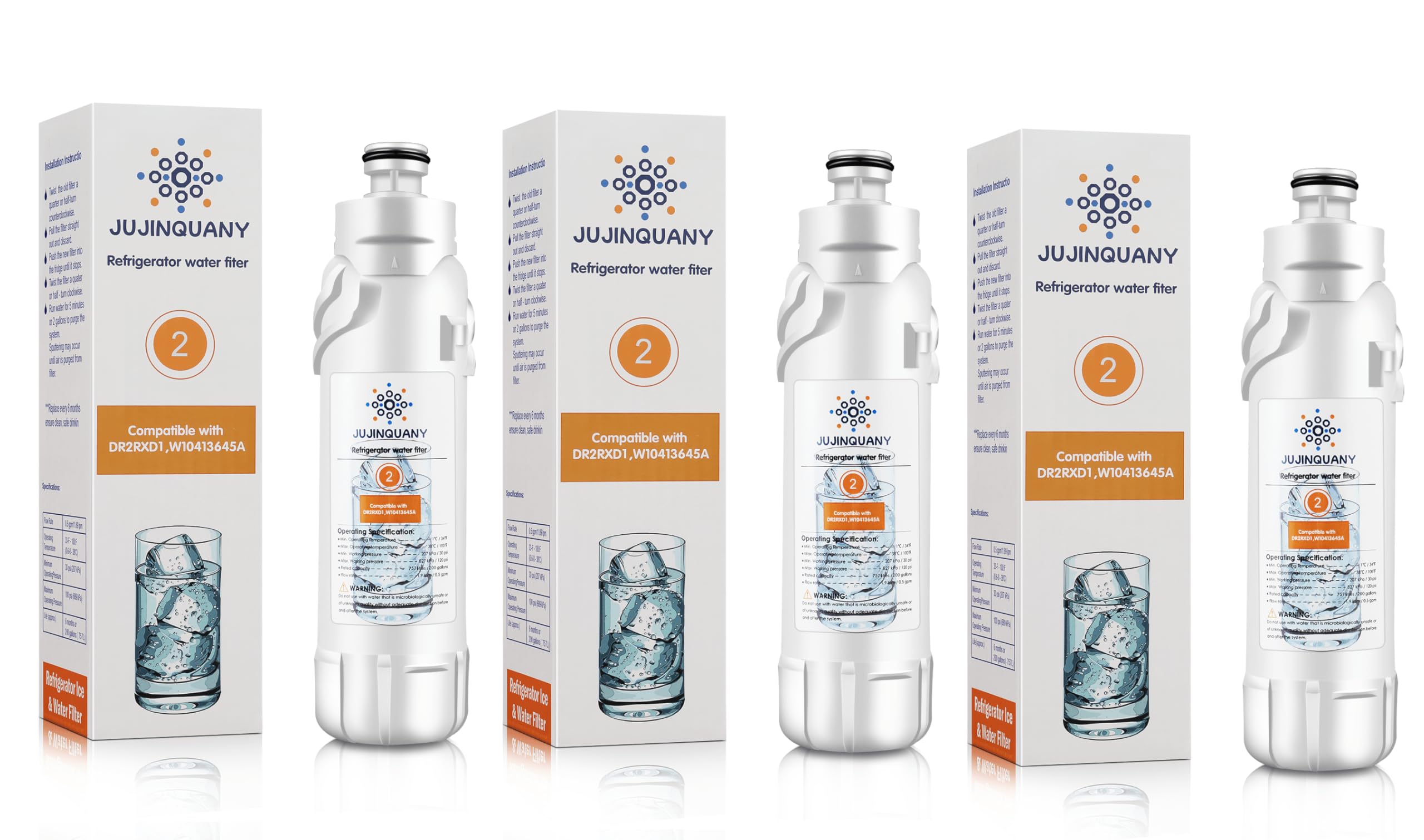 JUJINQUANY Refrigerator Water Filter 3-Pack, Compatible with Whirlpool Refrigerator Water Filter 2, EDR2RXD1, Kenmore 9082, Kenmore 9903