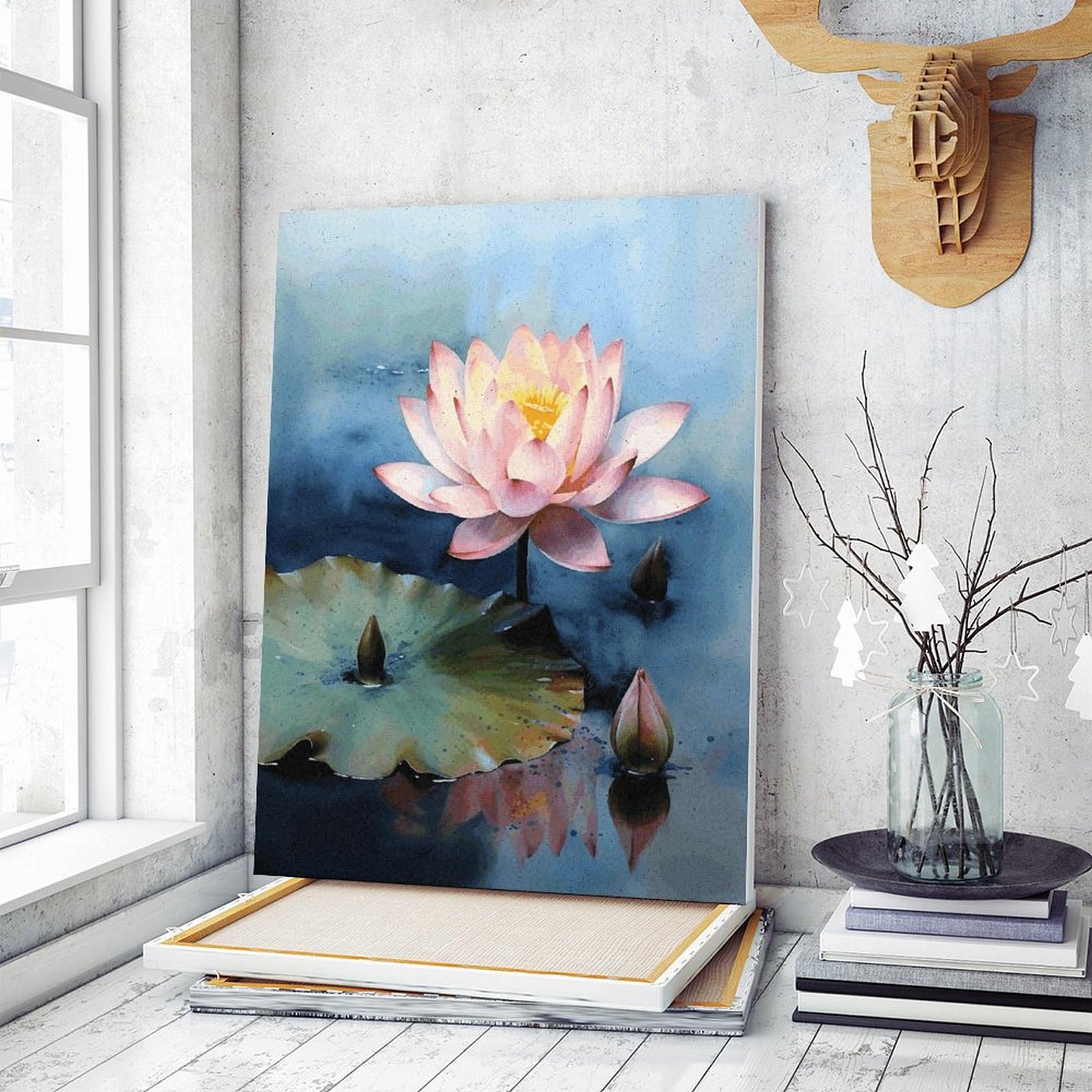 Amazon.co.jp: YKUDBN 数字によるペイント、蓮の花の絵画プリント