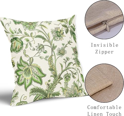 Miniatura 5 de Sweetshow Funda de almohada Chinoiserie para exteriores, 18 x 18 pulgadas, fundas de almohada florales color beige y verde, funda de almohada