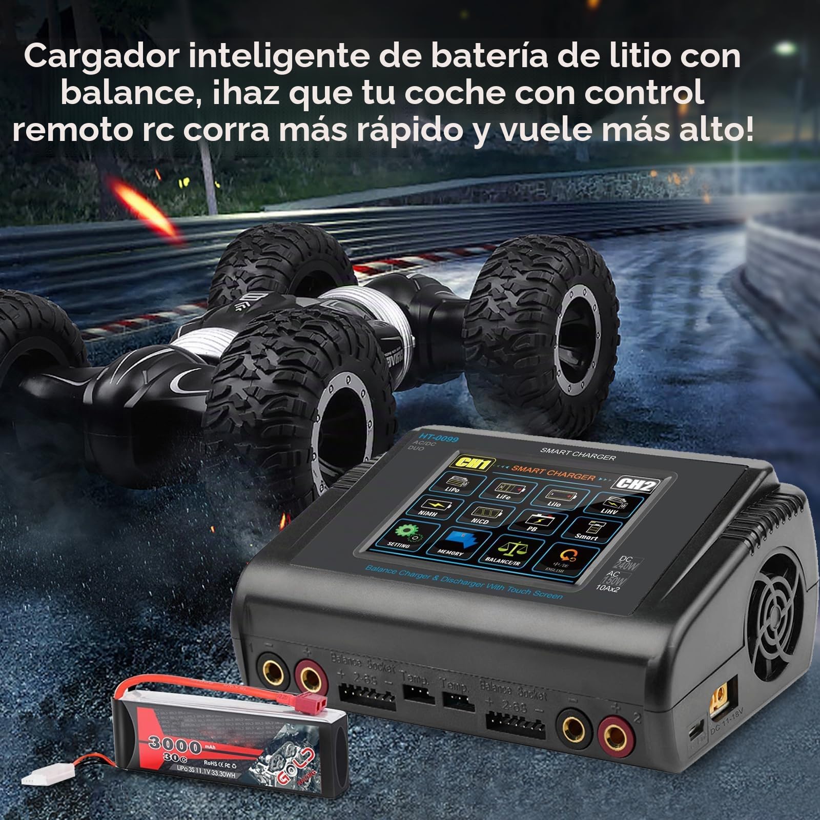 Haisito LiPo - Cargador para pantalla táctil, doble balance, CA 150 W, CC, 240 W, 10 A, para vida útil de iones de litio, NiCd, NiMH, LiHV PB