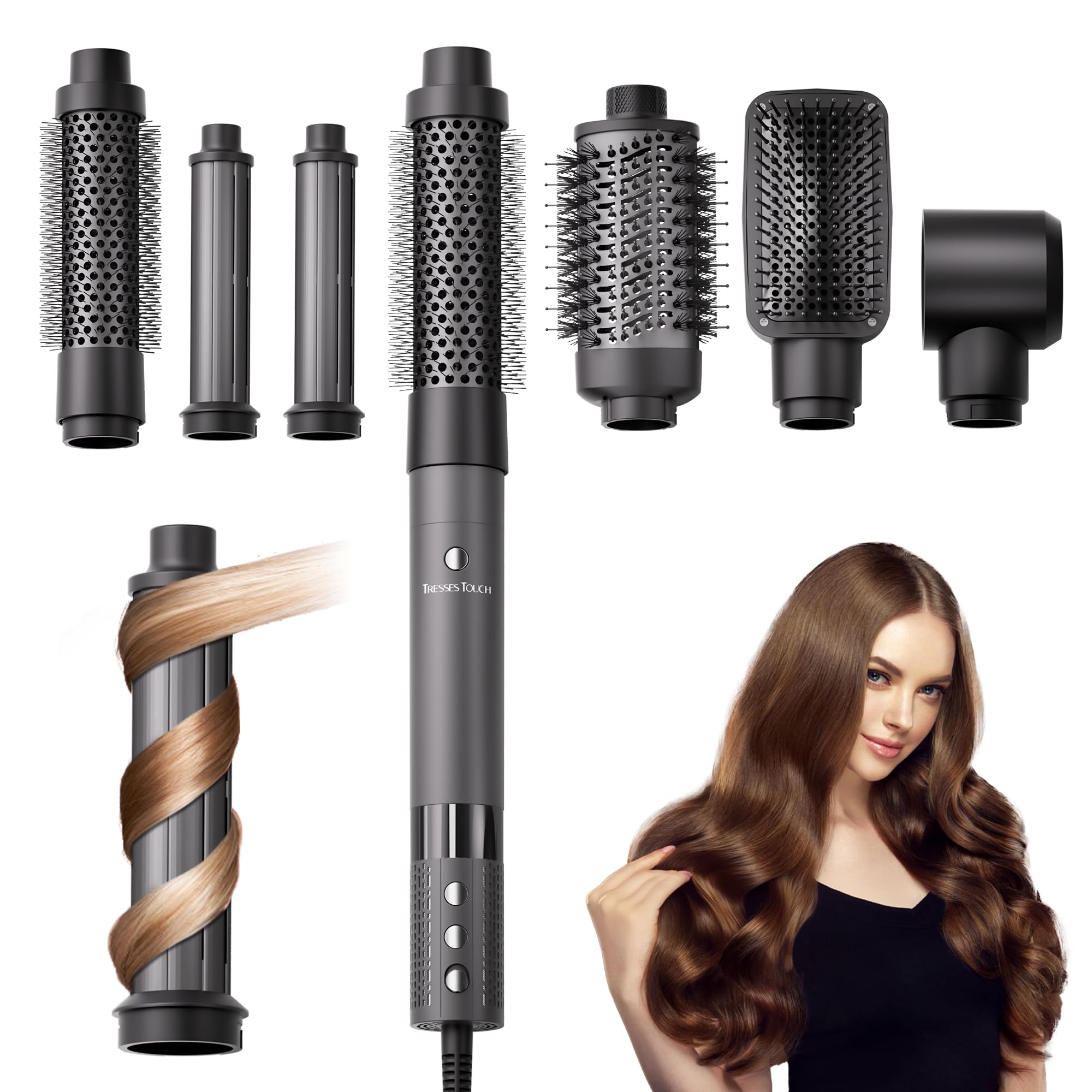 Photo 1 of 6 in 1 Hot Air Wrap Hair Styler, Blow Dryer Brush Set, Travel Hair Dryer Brush with Auto-Winding Curl L/R, Fast Drying, Smooth Blowouts, Root-Lift Volume, No Heat Damage Frizz-Free Thermal Brush