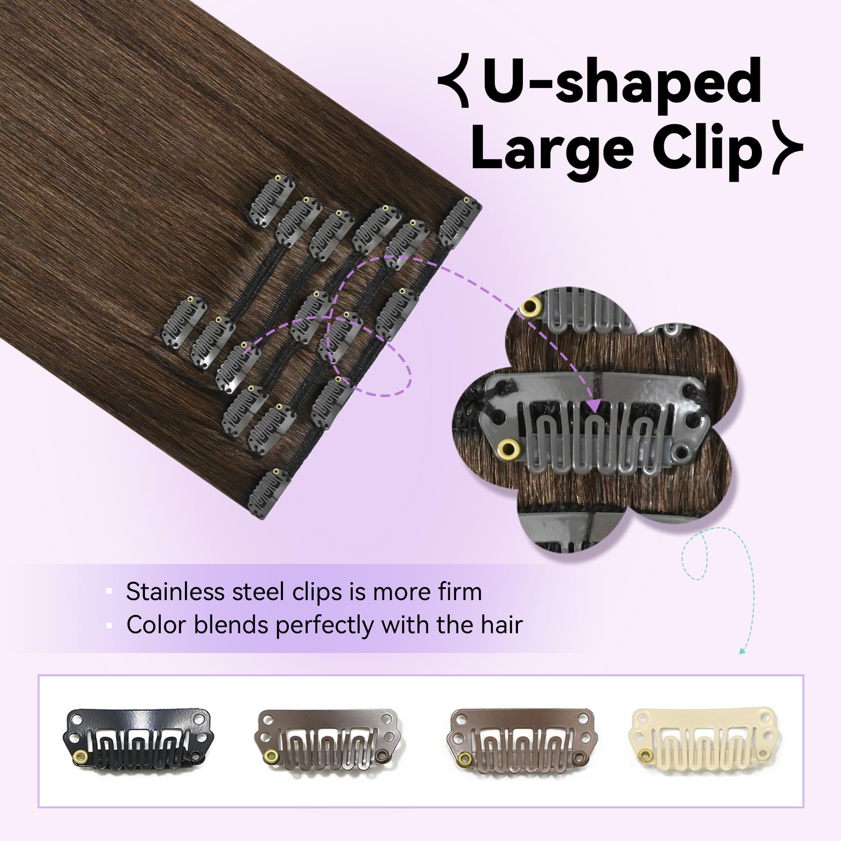 WindTouch Clip in Hair Extensions Human Hair, 15 Inch 75g #4 Medium Brown Hair Extensions for Women Real Human Hair Clip in, Remy Human Hair Extensions Clip ins, Soft Natural Straight — view 7