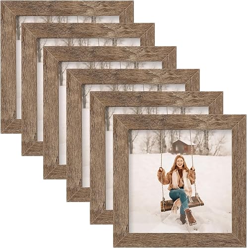 Vista 19 de Juego de 6 marcos de fotos de 6x6, marcos de fotos de grano de madera rústica para montaje en pared de galería o exhibición de mesa Madera