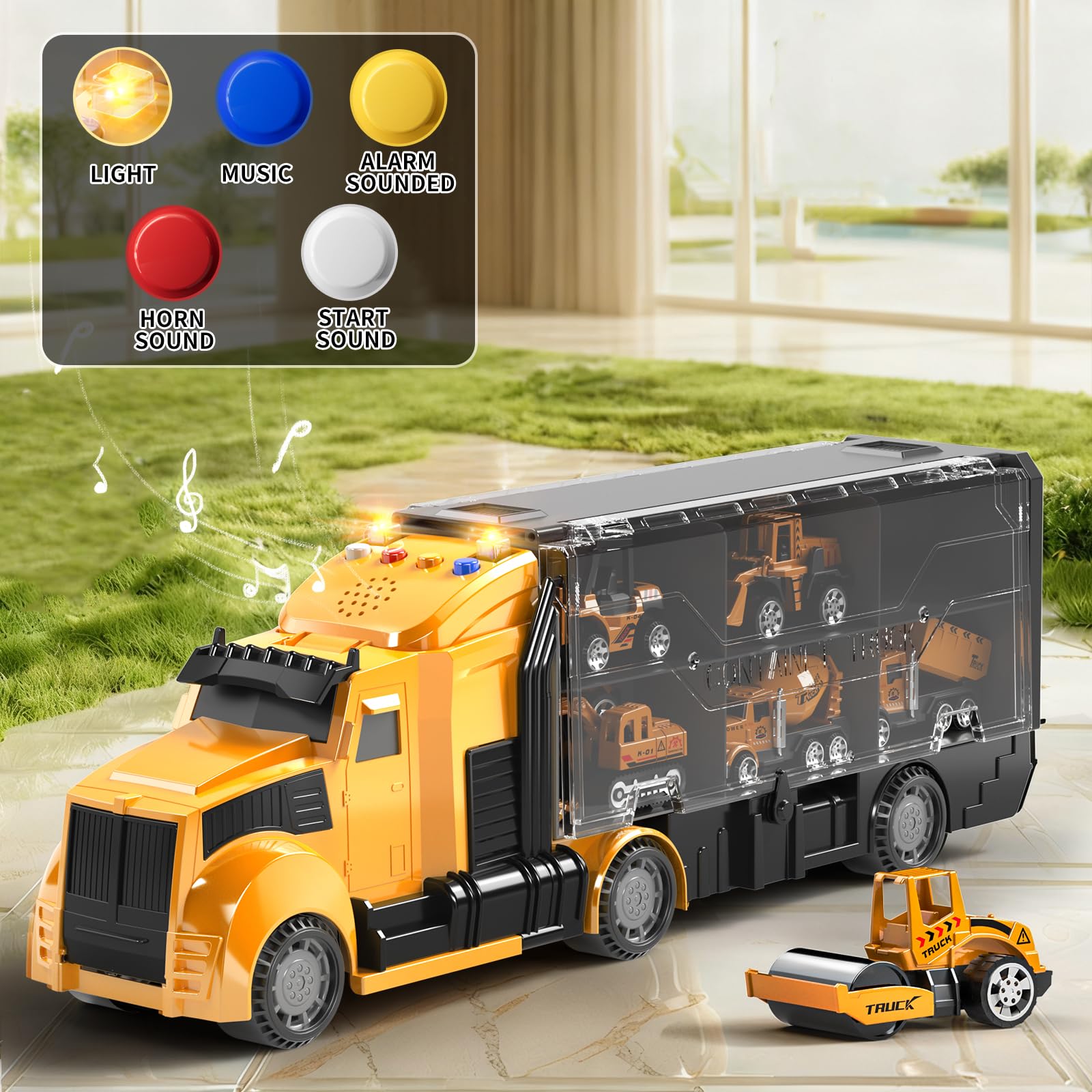 Construction Trucks Toy Set with Play Mat, Carrier Truck Play Vehicles Set for 3 4 5 6 Years Old Boys Kids, Die-Cast Car Toy for Toddlers 3-4 Years, Birthday Gifts Toys for 3-9 Year Old Boys