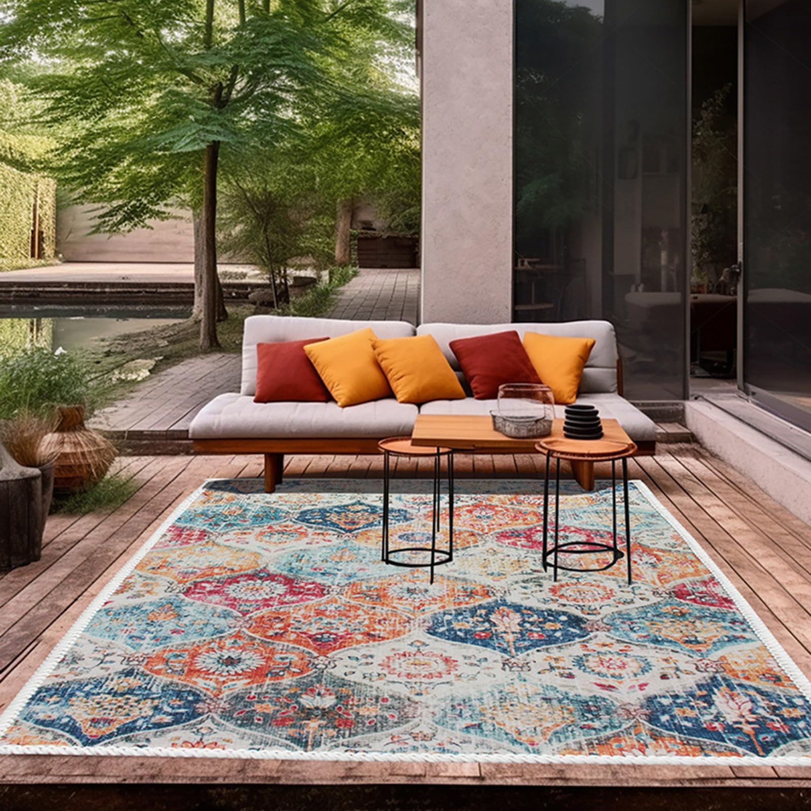 HGTRH Outdoor Rug 8x10 Patio Waterproof Washable, Outdoor Deck Carpet for Under Patio Table, Garden Rugs Outdoor Waterproof Patio Rug 3x5 with Anti-Slide Bottom, Outside Portable RV Rug Picnic Mat