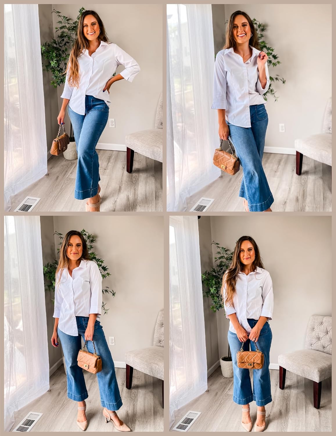 HOTOUCH Women Button Down Shirts 3/4 Sleeve Basic Business Dress Shirt Slim Fitted Classic V Neck Button Up Work Blouse Tops - Image 5