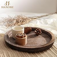 Vista 7 de Hanobe Bandeja Portavelas: Bandeja Redonda de Madera Decorativa para Platos de Velas Estilo Granja Centro de Mesa Rústico de Madera Bandejas