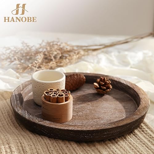 Miniatura 7 de Hanobe Bandeja Portavelas: Bandeja Redonda de Madera Decorativa para Platos de Velas Estilo Granja Centro de Mesa Rústico de Madera Bandejas
