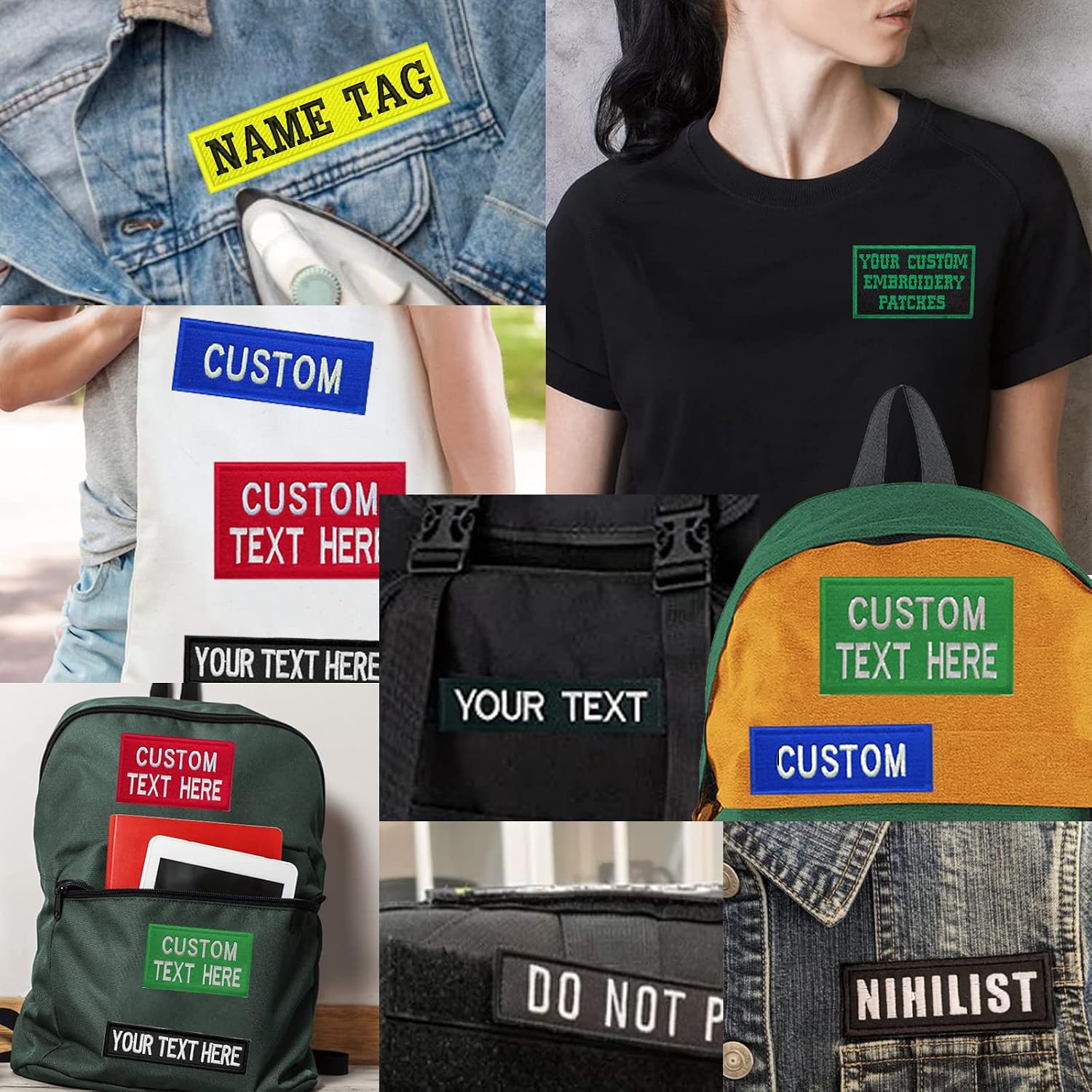 Custom Name Patches Personalized Embroidered Text Patches Iron on Sew on Hook & Loop Embroidery Fasten Uniform, Work Shirt, Hat Bags Backpacks-Embroidered 4"x2.6"-50PCS