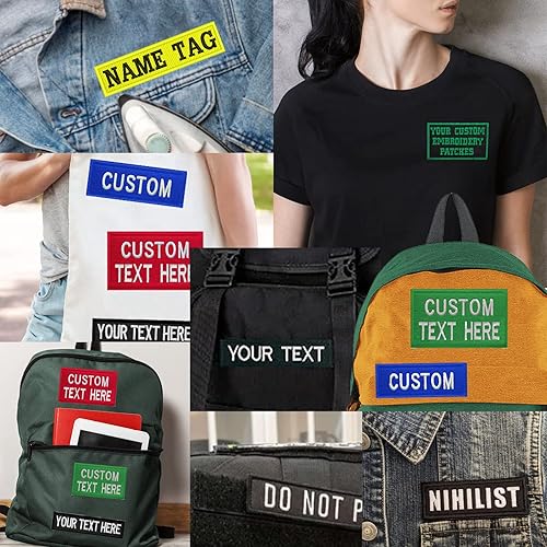 Vista 12 de Parches personalizados con nombre personalizado con borde Merrowed para coser con gancho y bucle para planchar para añadir tu foto/logotipo/texto