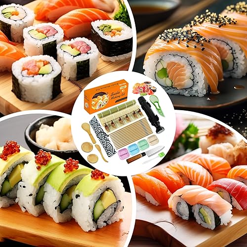 Miniatura 5 de Kit de fabricación de sushi, kit de 27 piezas para hacer sushi para principiantes, kit de rodillo de sushi, kit de sushi con alfombrilla de sushi,