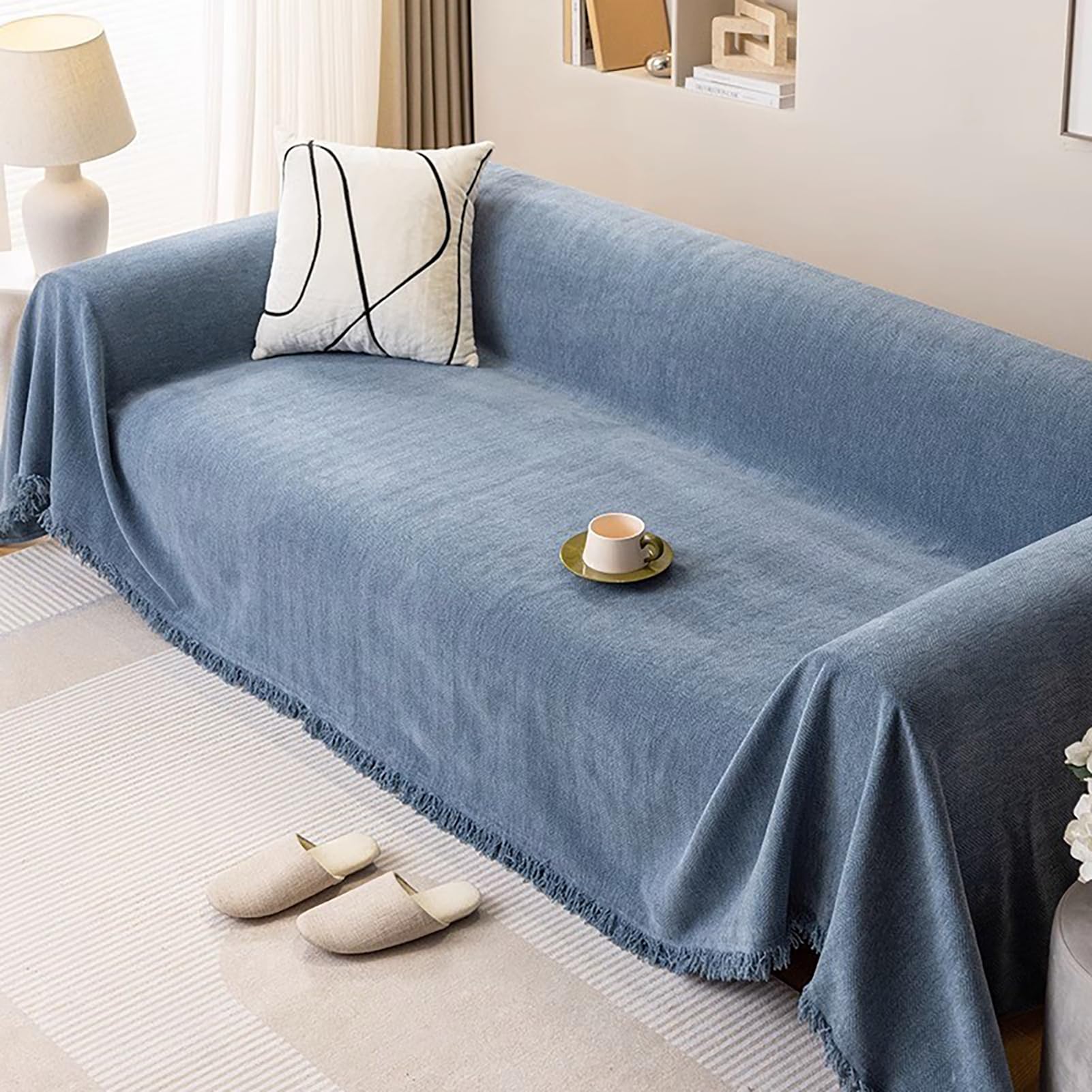 UIHECTA Sofa Throws, Reversible Extra Large Throws, Versatile Woven Soft Throw Blanket, with Tassels, for Settees Couch Sofa Bed Armchair,Blue,180 * 300cm โ image 1