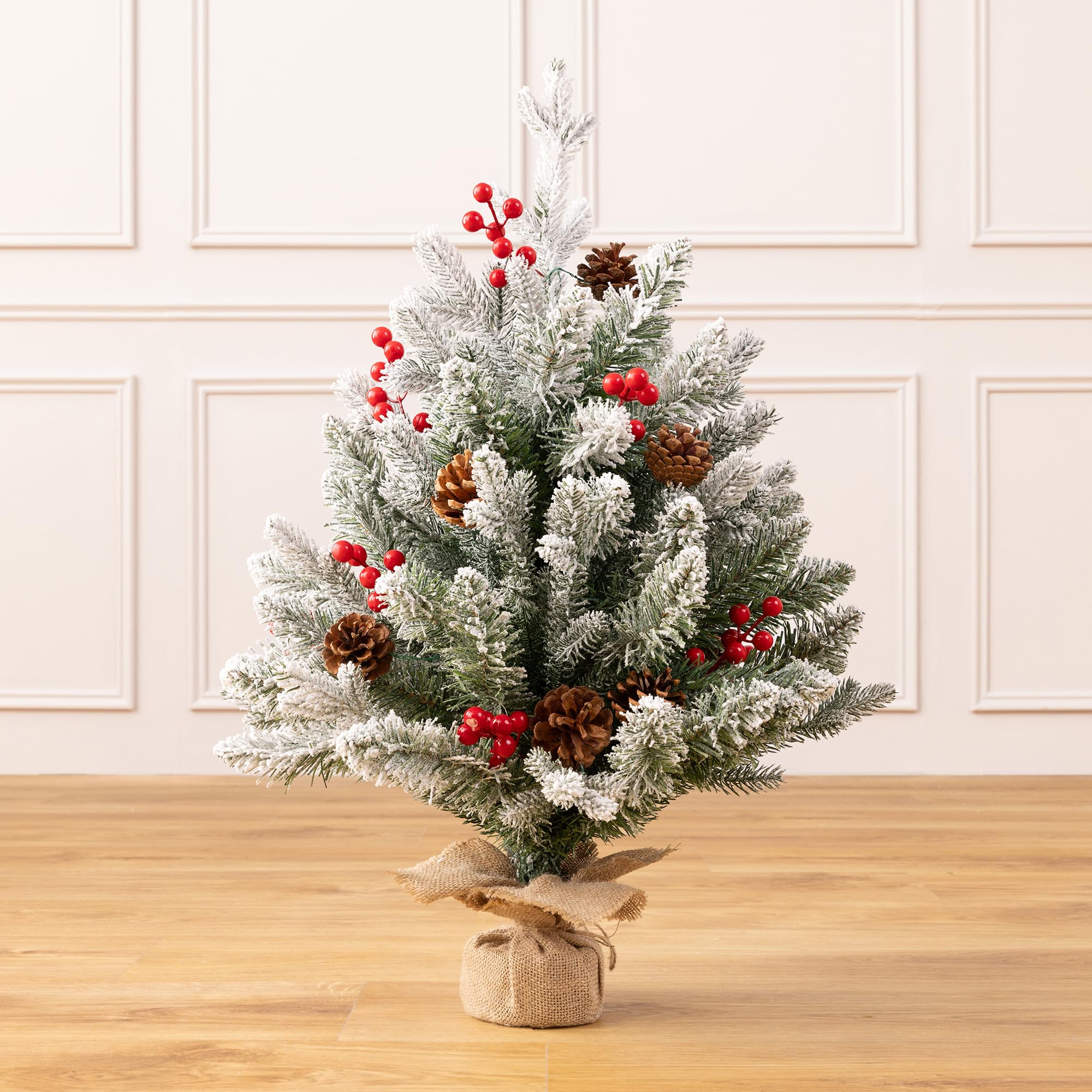 Mini Christmas Tree Artificial Frosted Pine Cone Berry With Base 2ft Christow