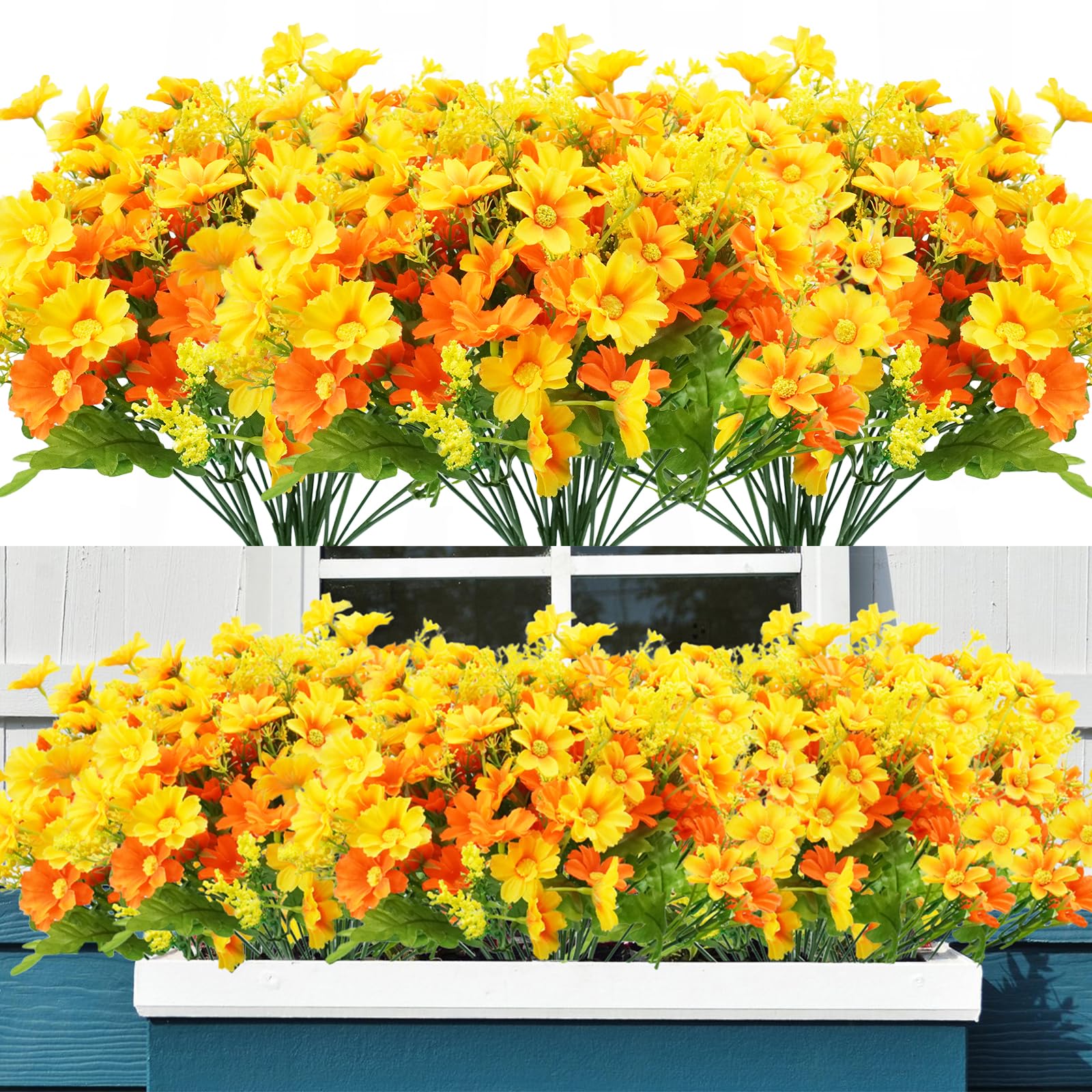 Uieke 24 Bundles Artificial Fall Flowers for Outdoors Fake Daisy Mums Flowers UV Resistant Autumn Flowers No Fade Indoor Outside Home Wedding Garden