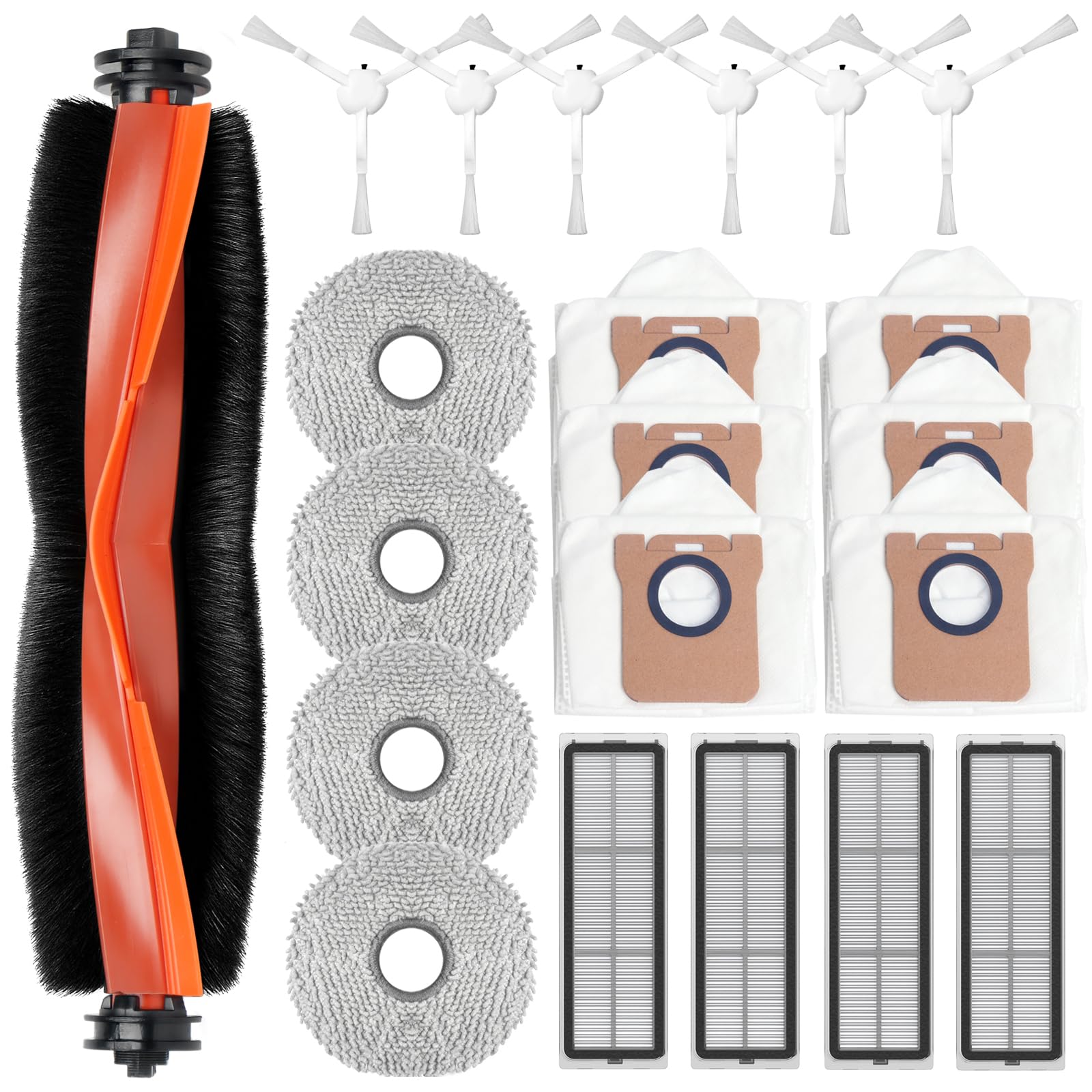 21 Stück Zubehörset für Xiaomi Robot Vacuum X20+ / X10+ Saugroboter, Ersatzteile 1 Hauptbürste 6 Staubbeutel 4 Wischtücher 6 Seitenbürsten 4 Filter(Nicht kompatibel mit Xiaomi X20 Max / X20 Pro)