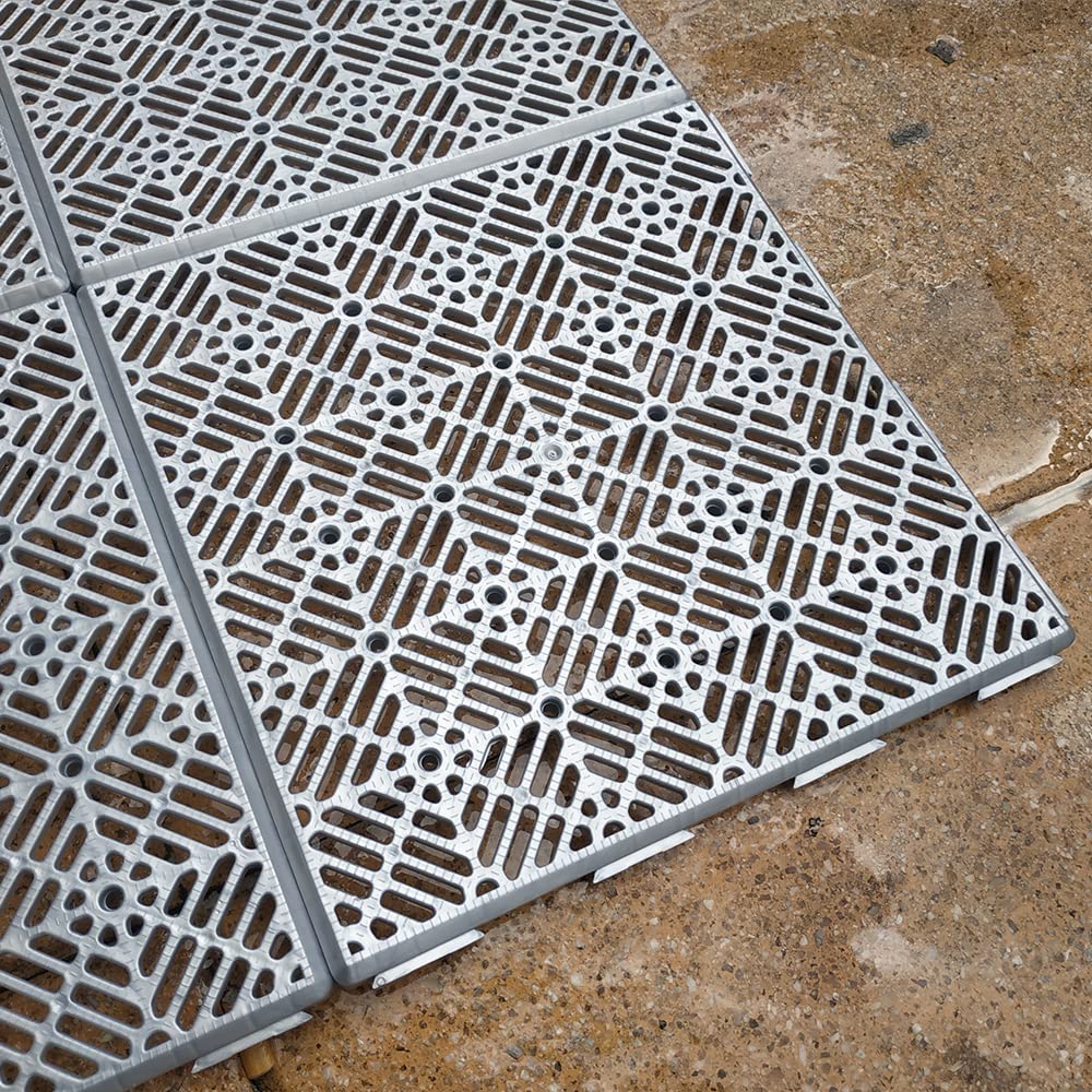 24 Losetas 30x30cm Gris Aluminio ≈2m² Piscina Terrazas Baños | Pack Ahorro. Suelo drenante. Evita humedades. Ideal en zonas húmedas, bajo césped artificial, tarimas, duchas y vestuarios