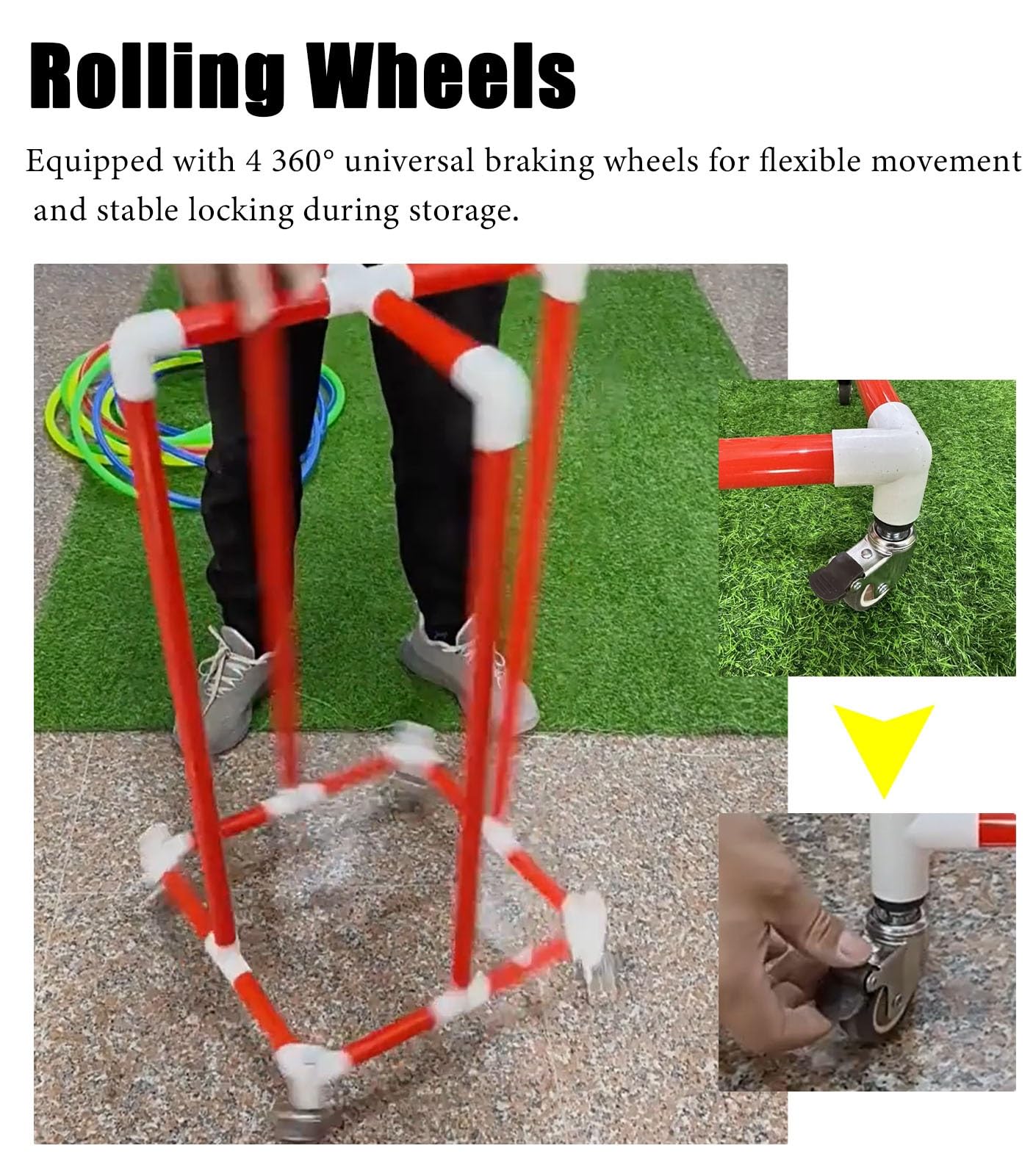 Hula Hoop Equipment Holder for Obstacle Course, Rolling Gym Jump Rope Storage Rack on Wheels, Middle School PE Classes Hoops Organizer Cart(55cm (21 5/8