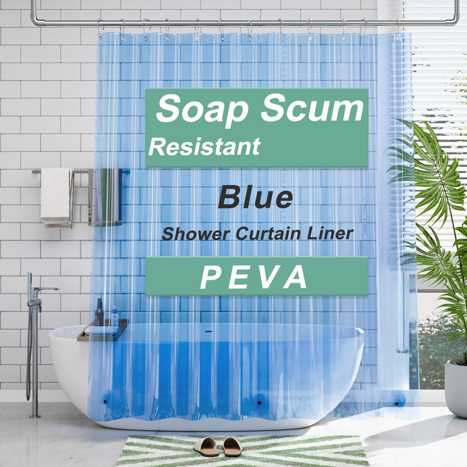 SUJAYU EVA Shower Curtain Liner with 12 Plastic Hooks