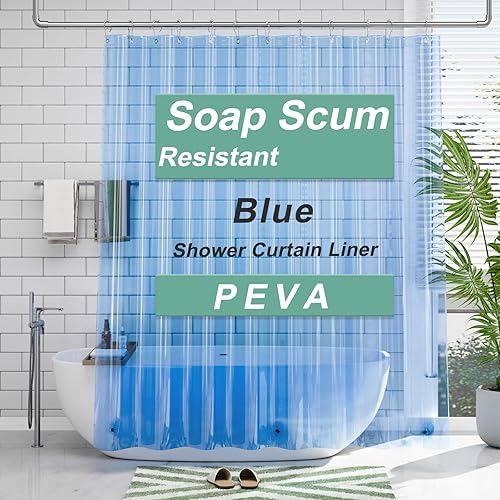 AmazerBath Shower Curtain Liner, 72x72 Transparent Blue Shower Curtain Liner, Lightweight Plastic Shower Curtain Liner, Cute Waterproof Shower Liner for Bathroom with 3 Magnets and 12 Grommet Holes