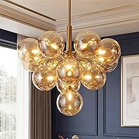 Vista 10 de Lámpara de araña moderna de mediados de siglo con 13 luces de latón dorado para comedor, isla de cocina, dormitorio, sala de estar